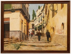 Tom Bower - Framed 20th Century Oil, A Cobbled Street Scene