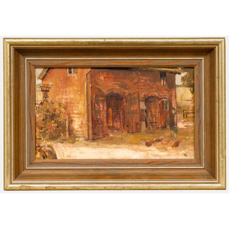 Tom Coates (1941-2023) - Gerahmtes Öl aus dem 20. Jahrhundert, Stables at Sutton Mill