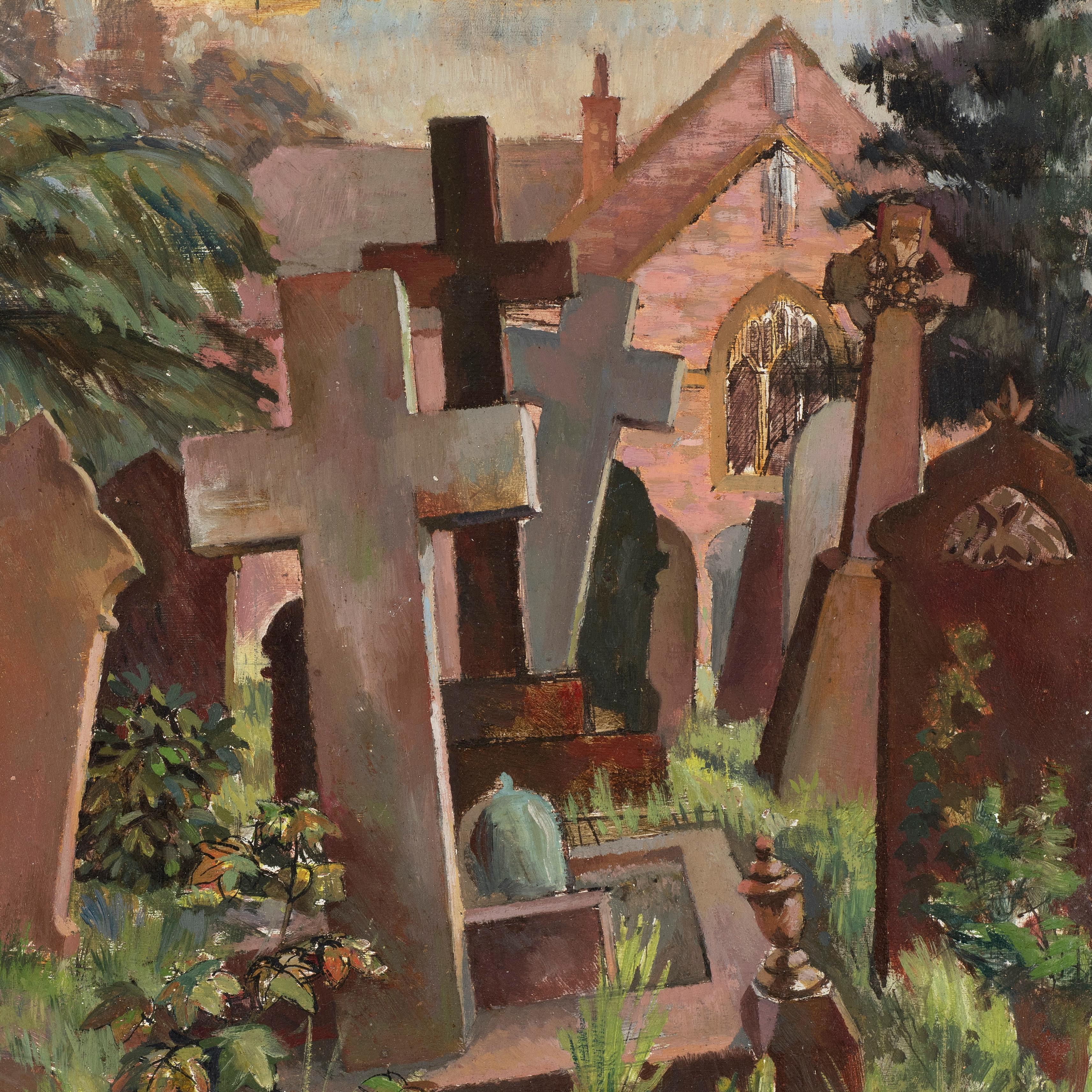 Lápidas en un cementerio rural - Landscape Painting Marrón de Unknown