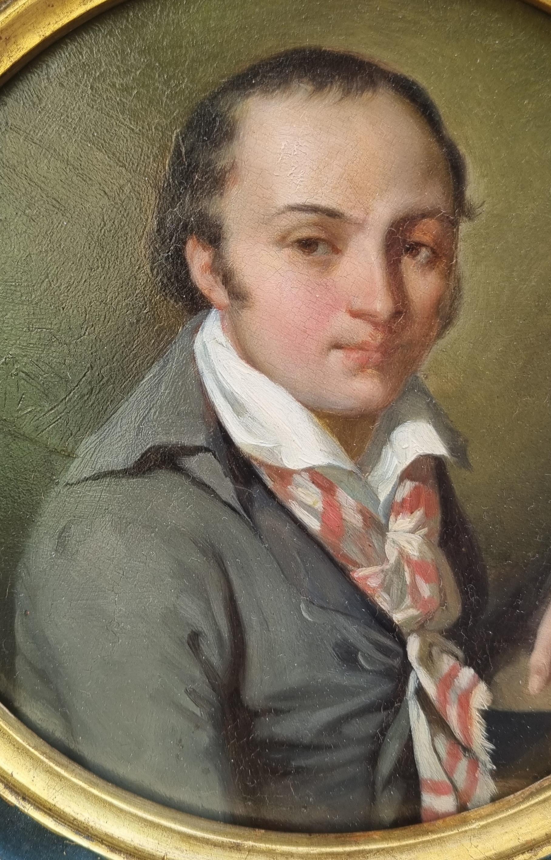Tondo 19th Painting Portrait of poet André CHENIER French Revolution For Sale 1