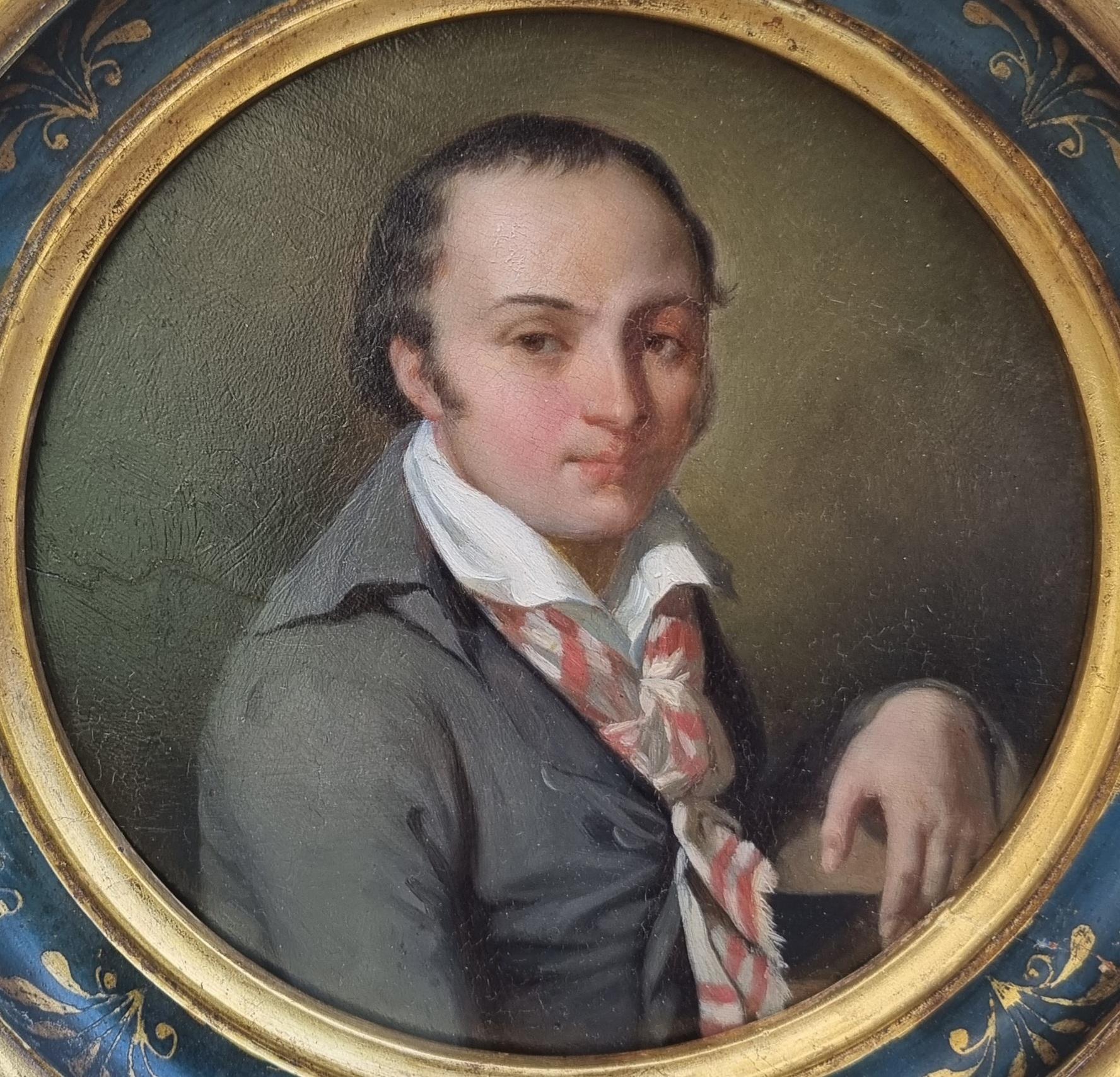 Unknown Portrait Painting - Tondo 19th Painting Portrait of poet André CHENIER French Revolution