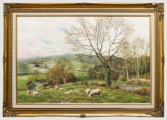Tony Wooding (b.1969) - Framed Contemporary Oil, Sheep Grazing in a Landscape