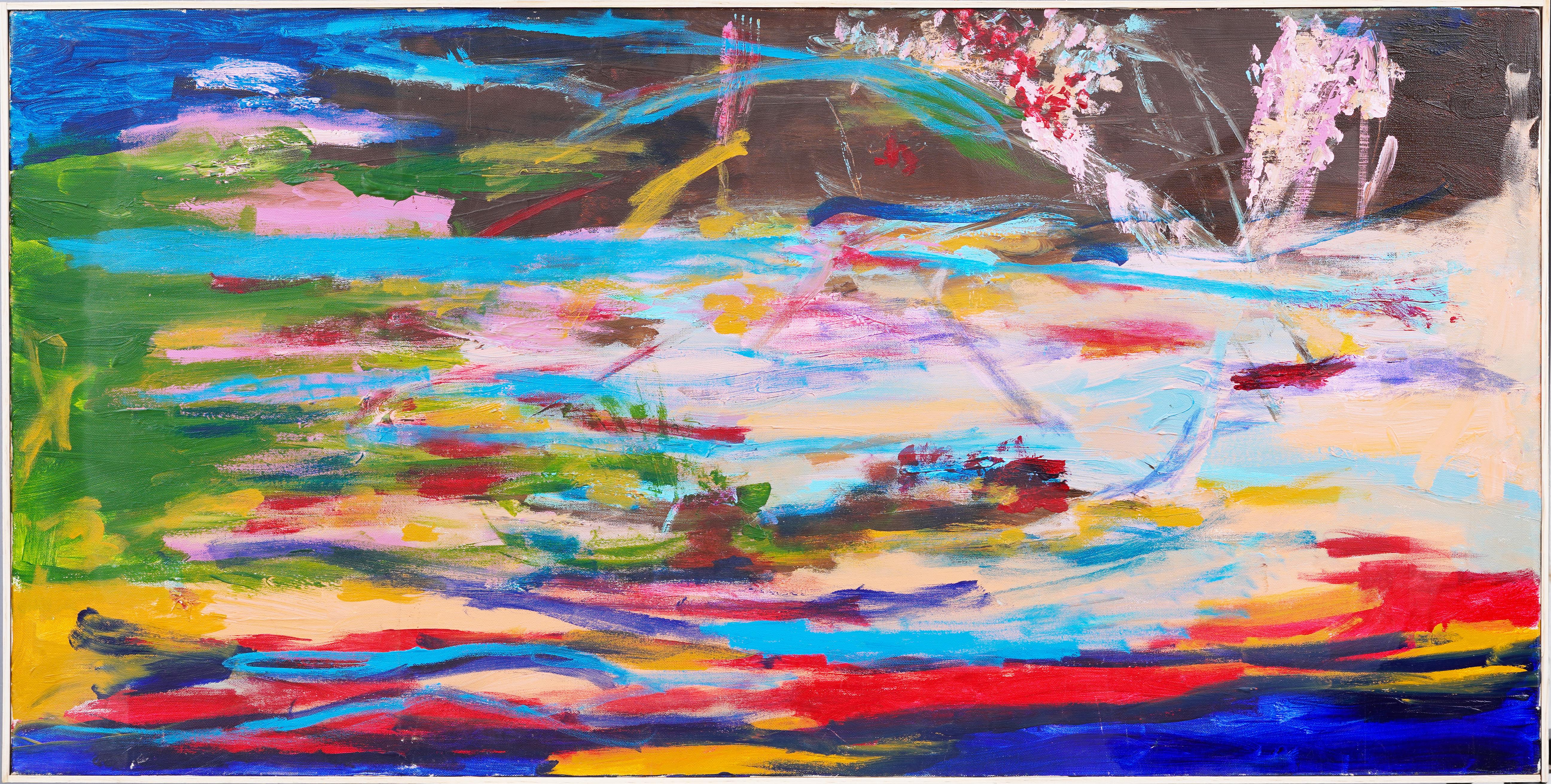 "Horizon tourmenté" Grande peinture abstraite vintage colorée signée Original Painting