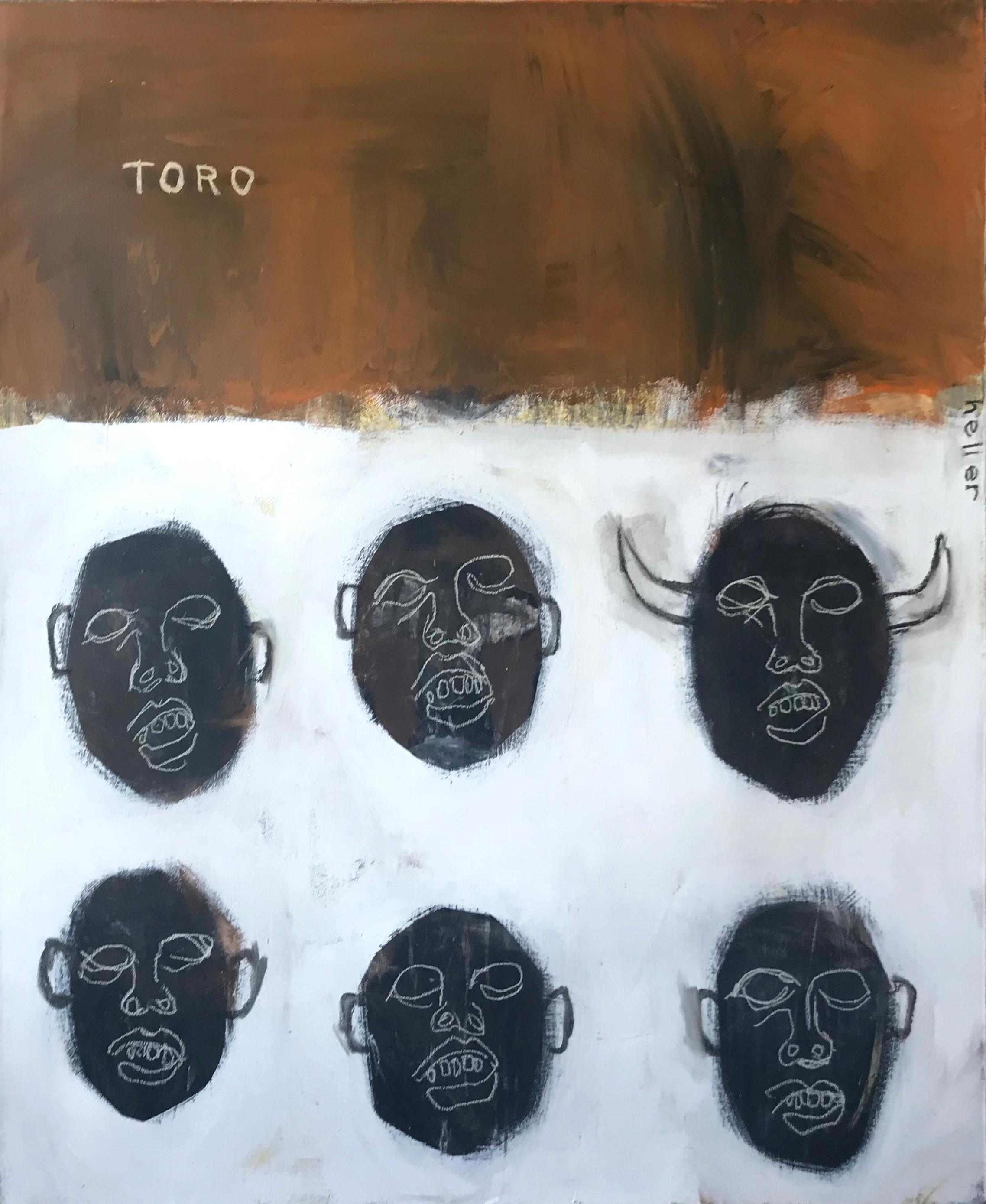 Matthew Heller Figurative Painting - Toro, Figurative, Basquiat, Neo-expressionism, Mythological, Large Painting, Red