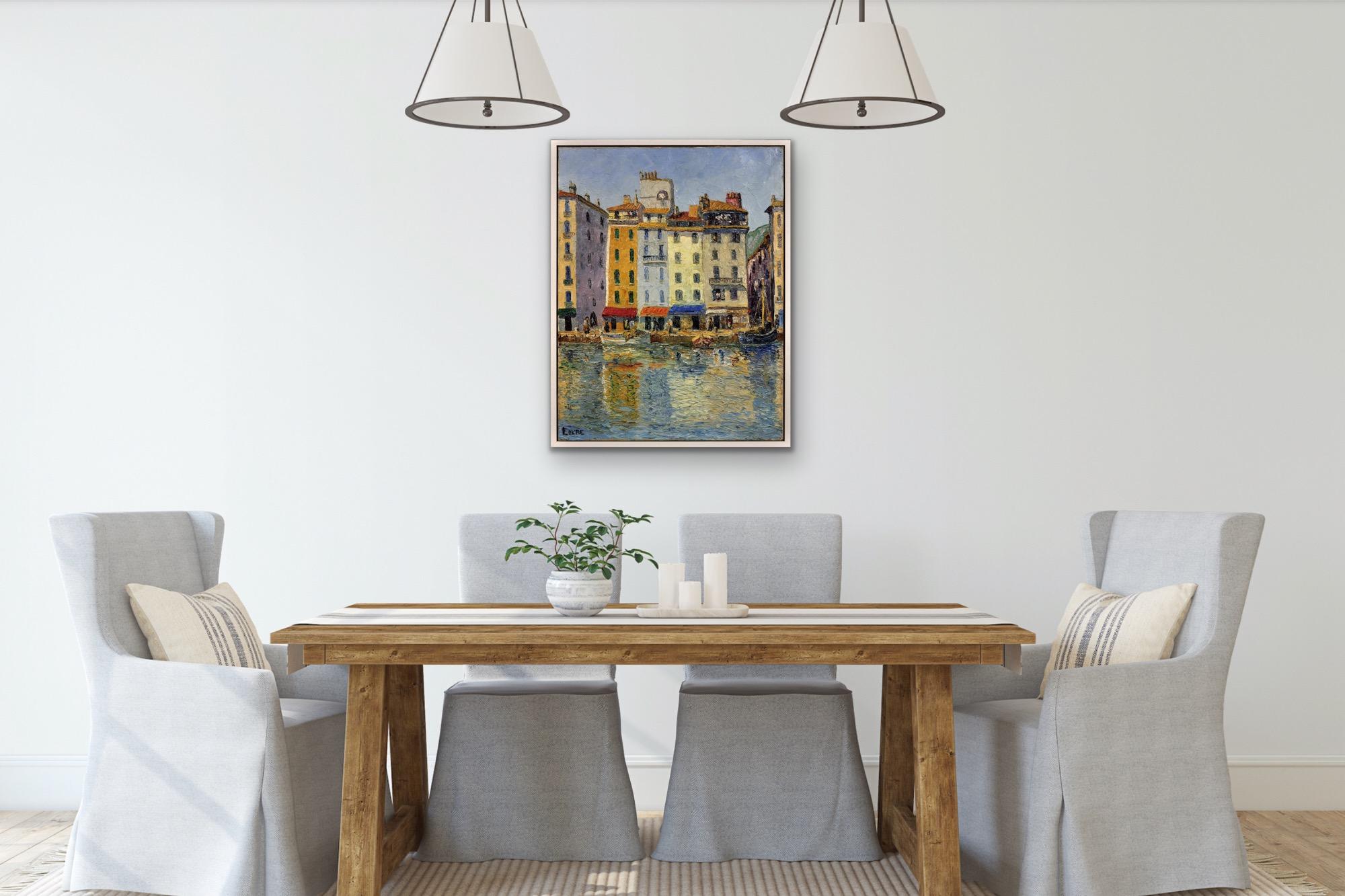 Mayo de 1939 Toulon Le Port La Vieille Darse Quai Cronstadt Costa Azul Pintura al óleo en venta 5