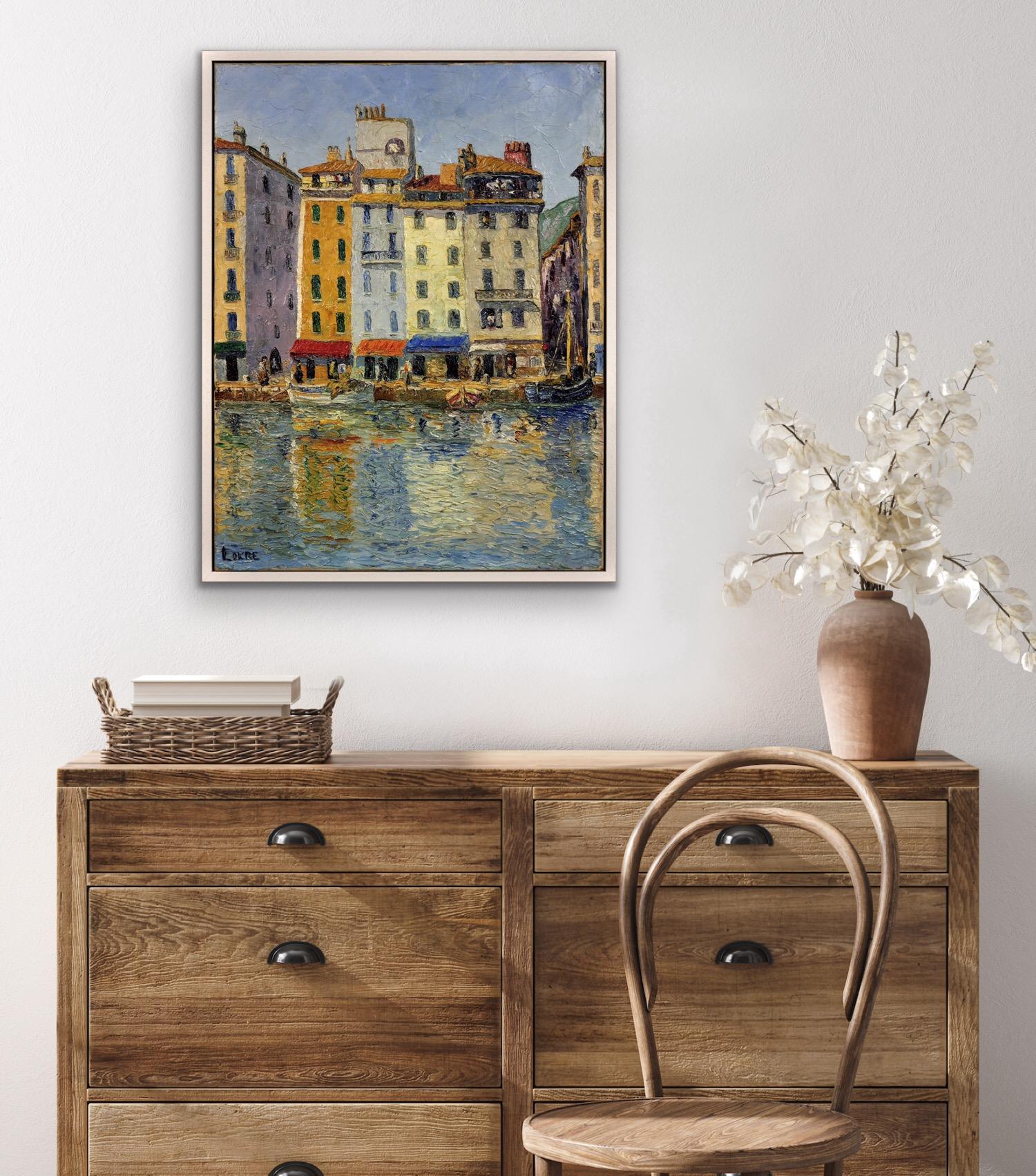 Mayo de 1939 Toulon Le Port La Vieille Darse Quai Cronstadt Costa Azul Pintura al óleo en venta 9
