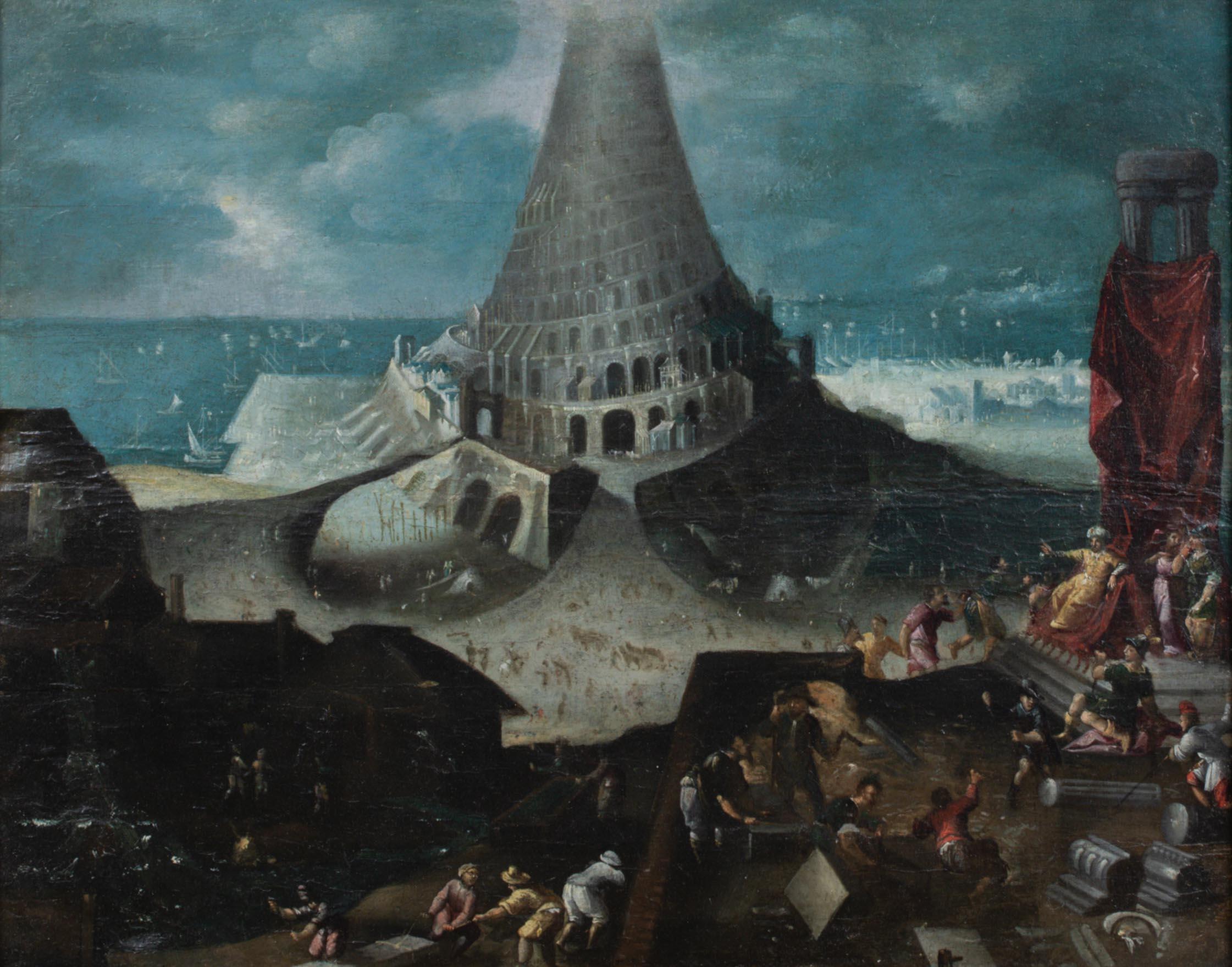 Torre di Babele, XVI secolo 

cerchio di Pieter BRUEGHEL (1564-1637)

Scena biblica della Torre di Babele, olio su tavola del XVI secolo, scuola di Anversa. Importante e rara raffigurazione della Torre di Babele tratta dall'Antico Testamento. Il