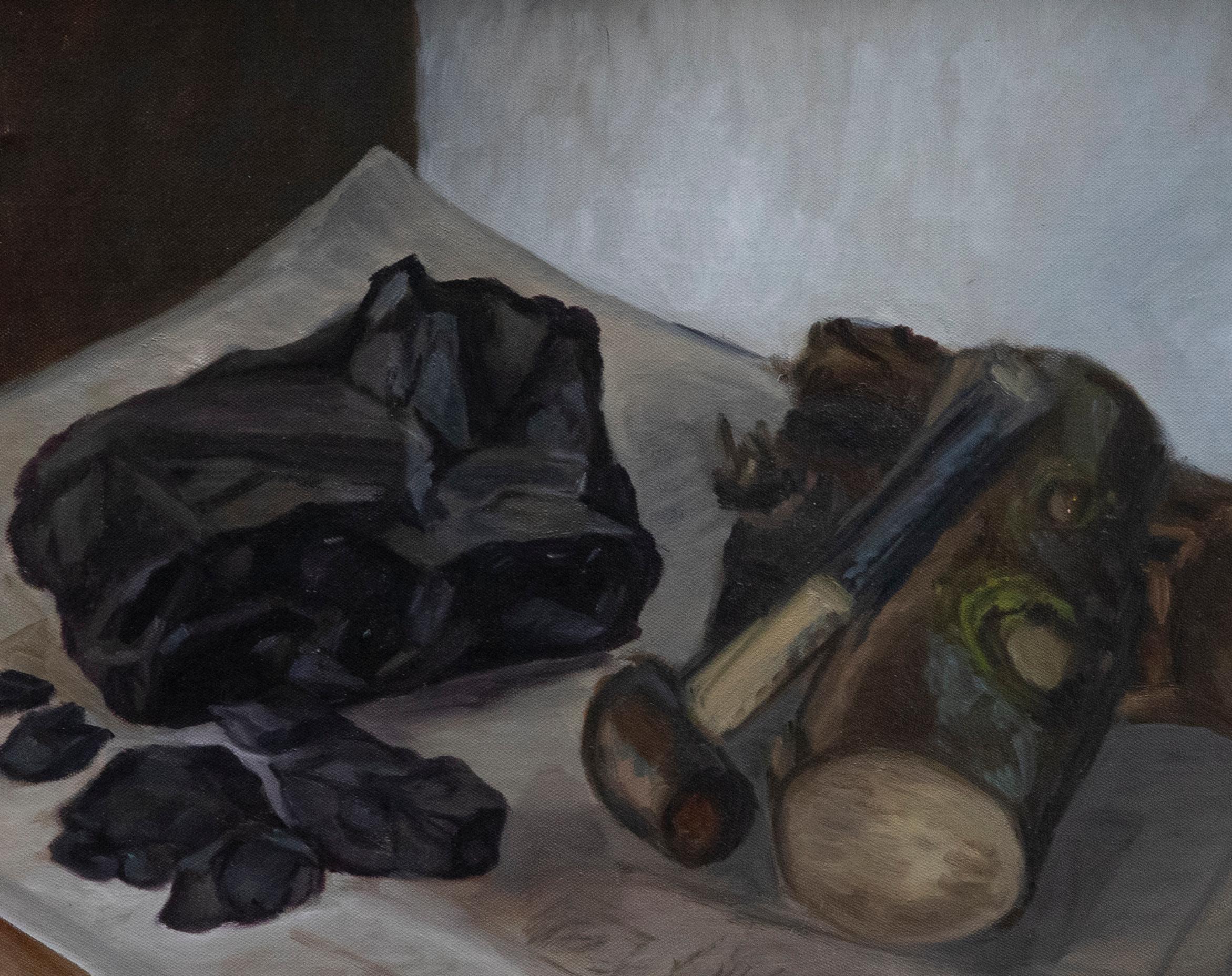 Townsend - Contemporary Oil, Still Life, Wood & Coal – Painting von Unknown