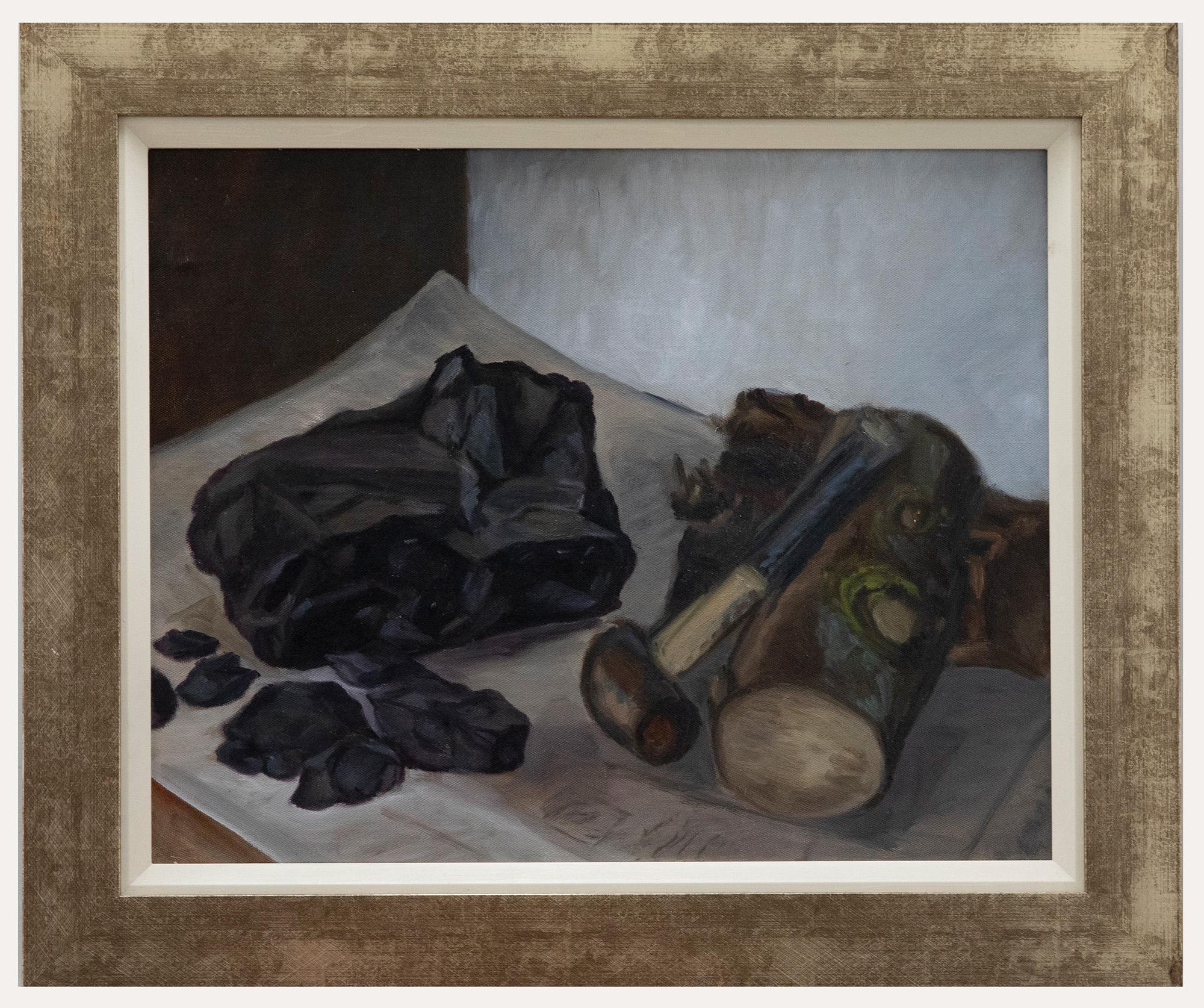 Unknown Still-Life Painting – Townsend - Contemporary Oil, Still Life, Wood & Coal