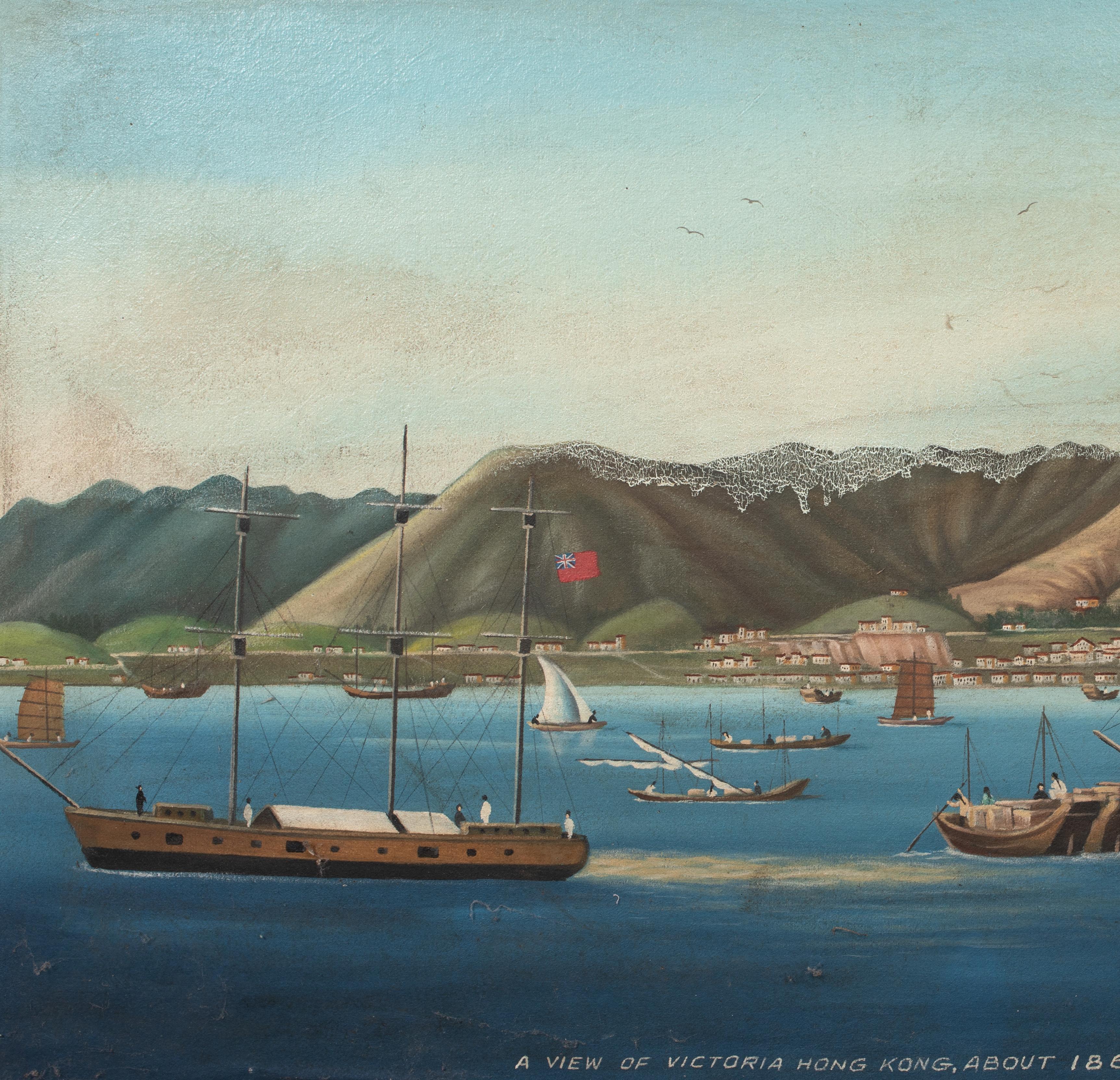 Navi commerciali al largo del porto di Victoria, Hong Kong, 1860  Scuola cinese del XIX secolo in vendita 6