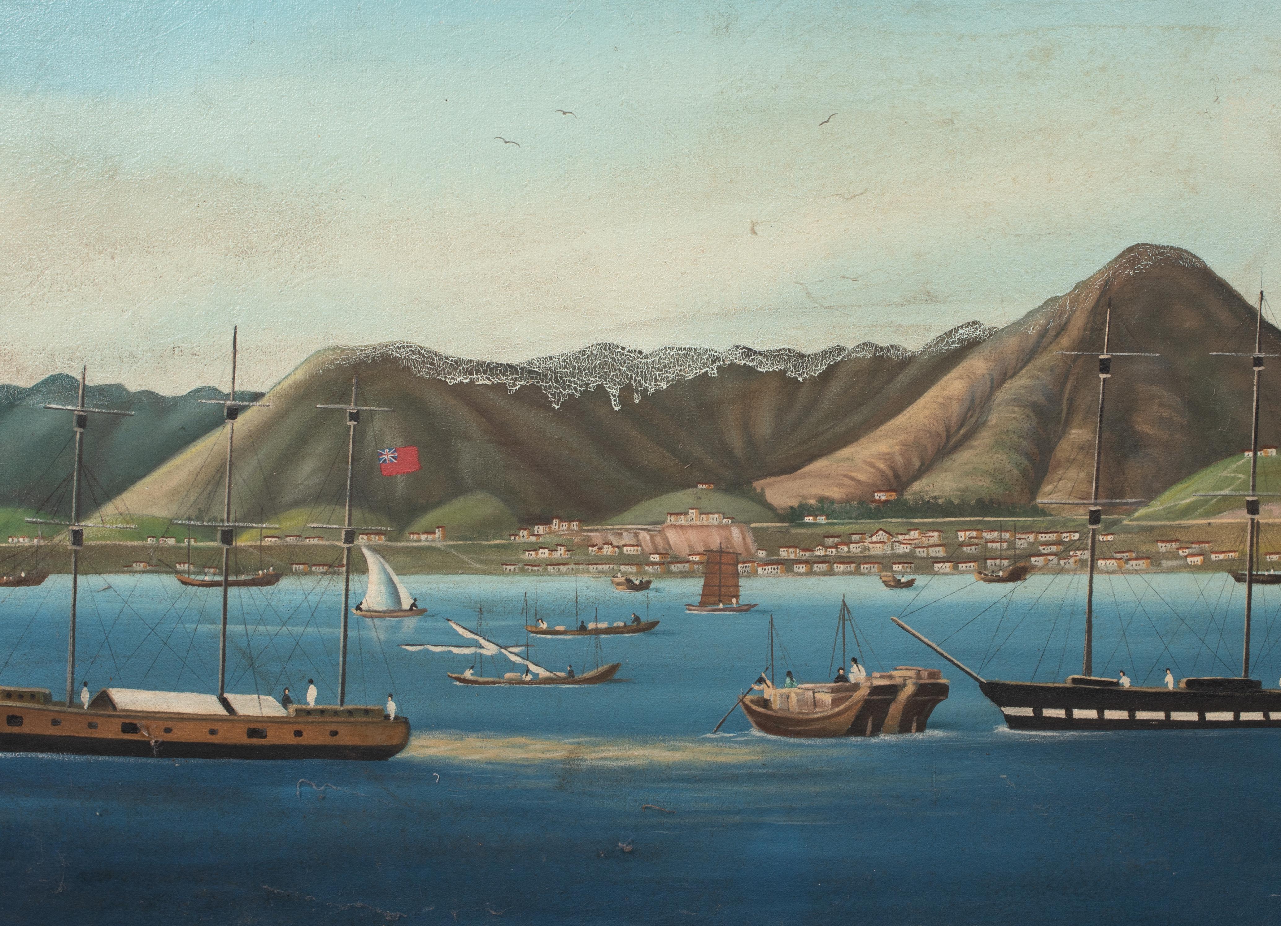 Navi commerciali al largo del porto di Victoria, Hong Kong, 1860  Scuola cinese del XIX secolo in vendita 1