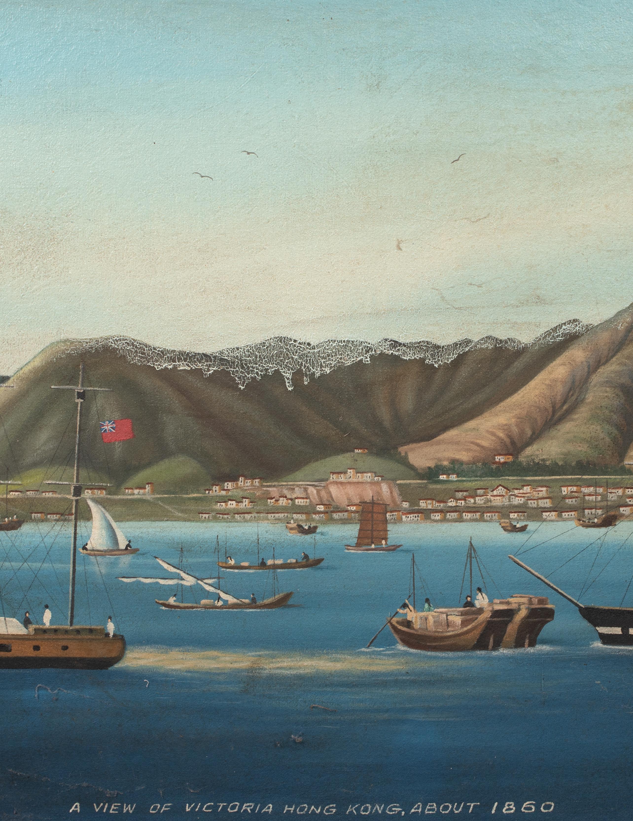 Navi commerciali al largo del porto di Victoria, Hong Kong, 1860  Scuola cinese del XIX secolo in vendita 3