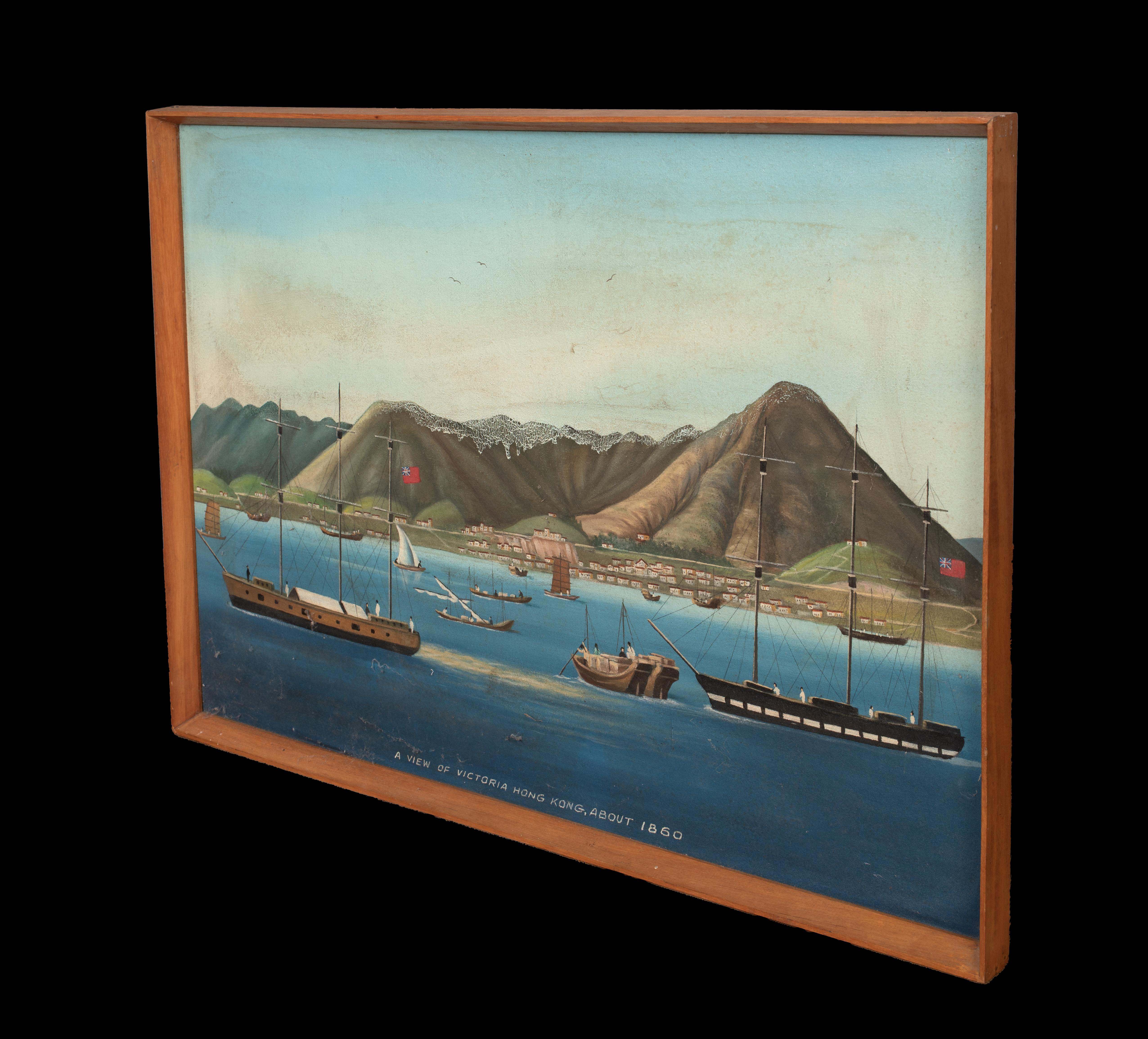 Navi commerciali al largo del porto di Victoria, Hong Kong, 1860  Scuola cinese del XIX secolo in vendita 4