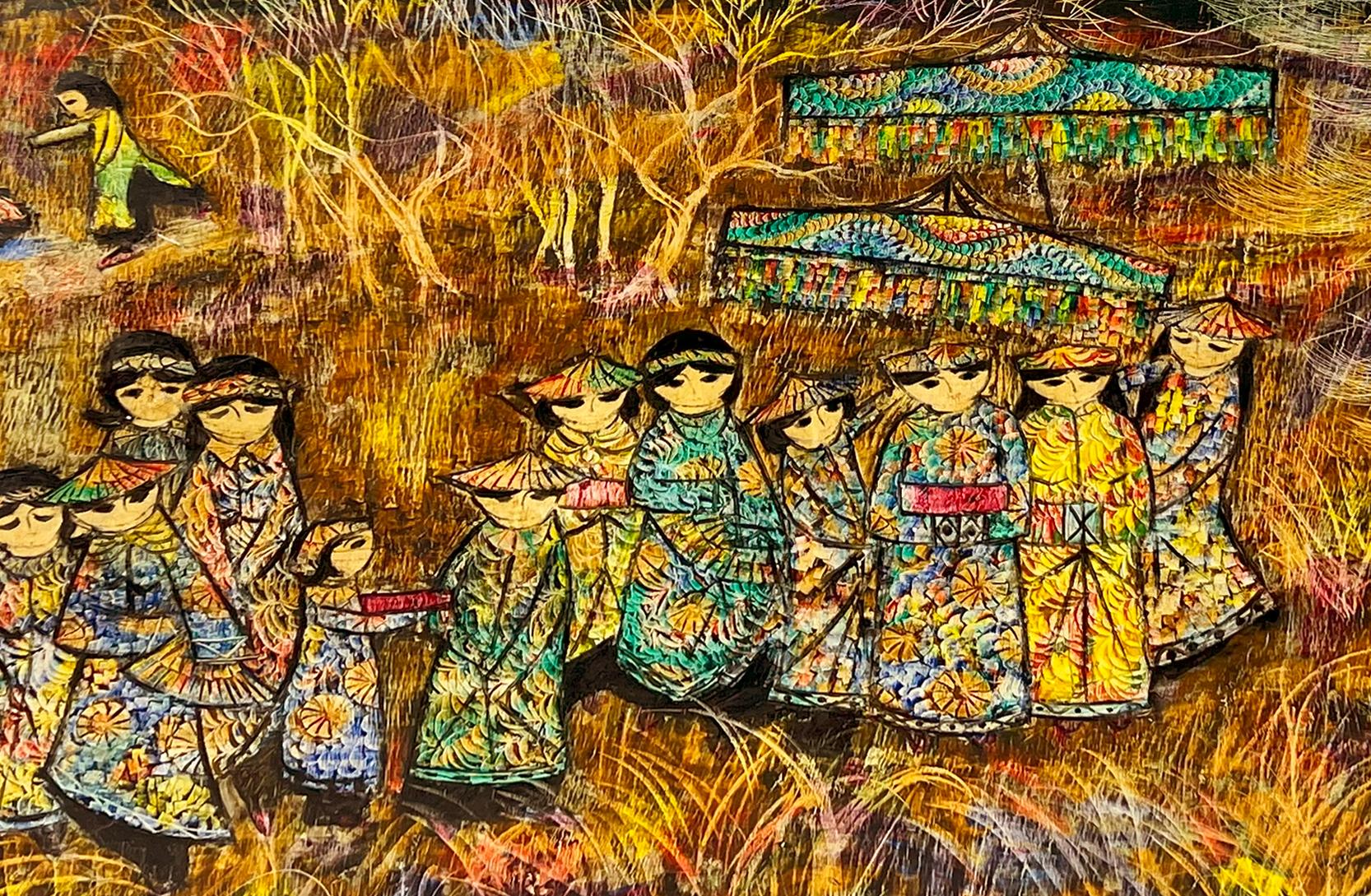 Traditional Celebration and Costumes Japan or Okinawa  - Impressionist Painting by Unknown
