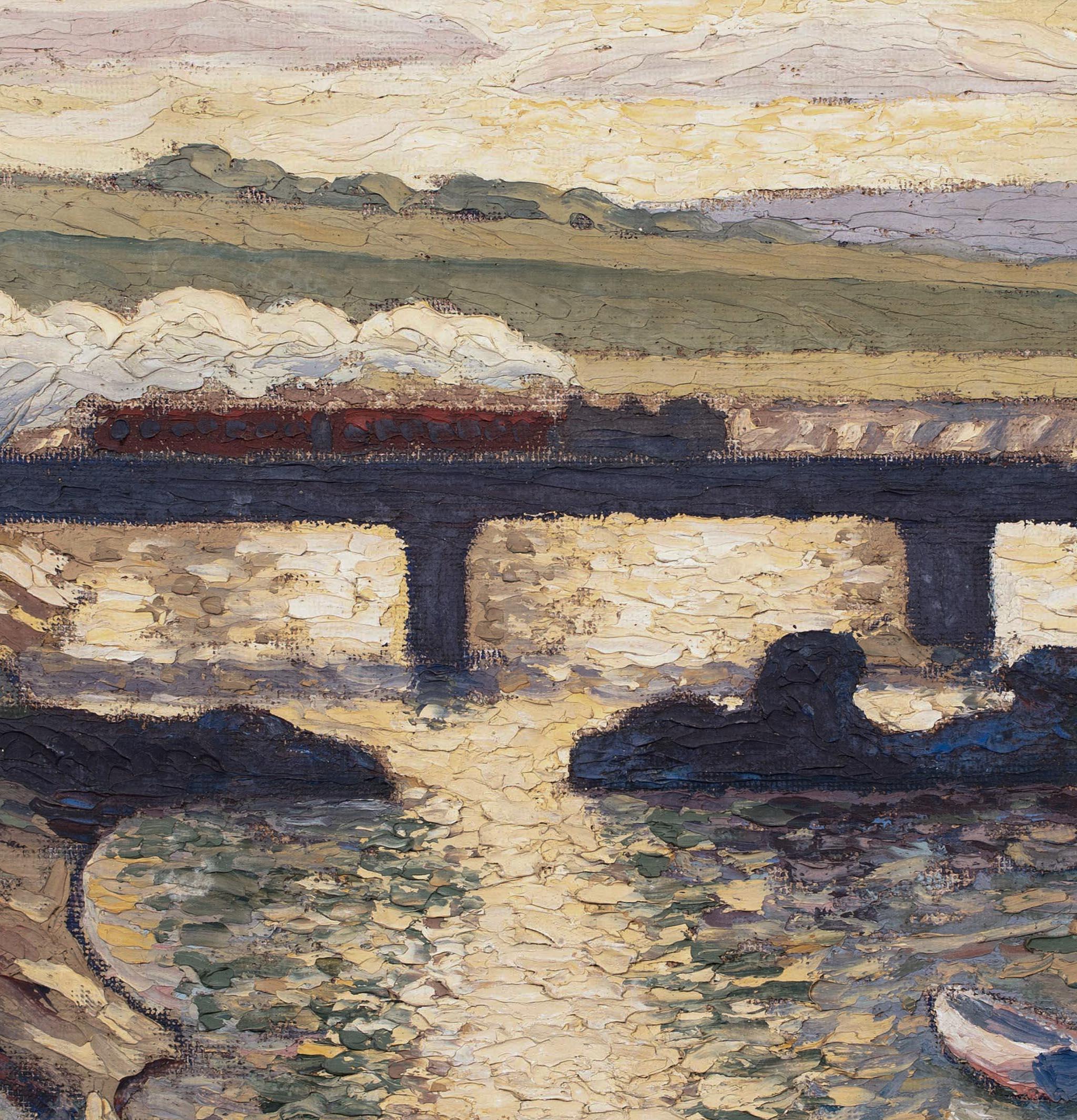 Train & Boats At Sunset, circa 1930  by Charles ANDREW RWA For Sale 4