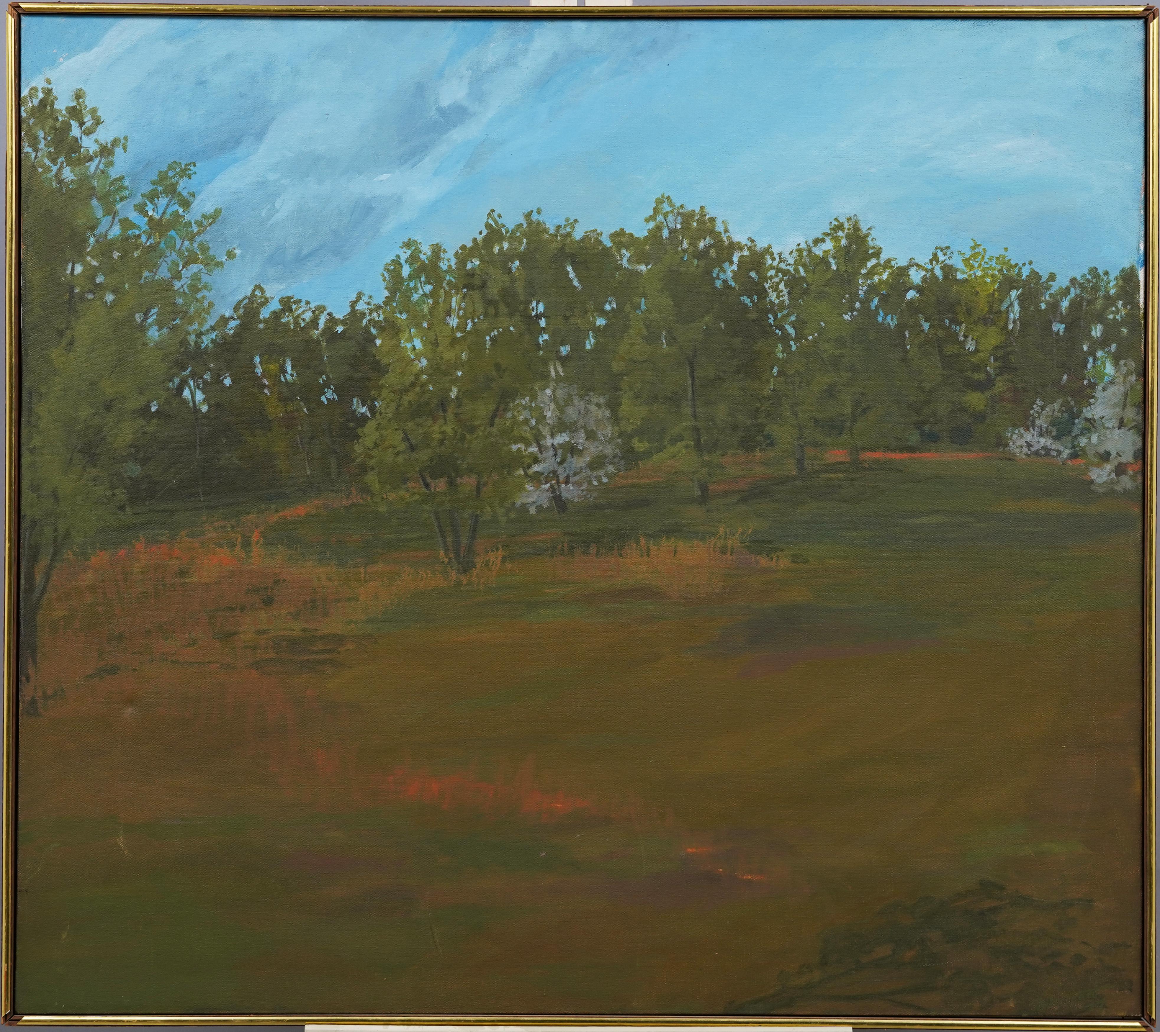 Antique American modernist landscape oil painting.  Oil on canvas.  Framed.  