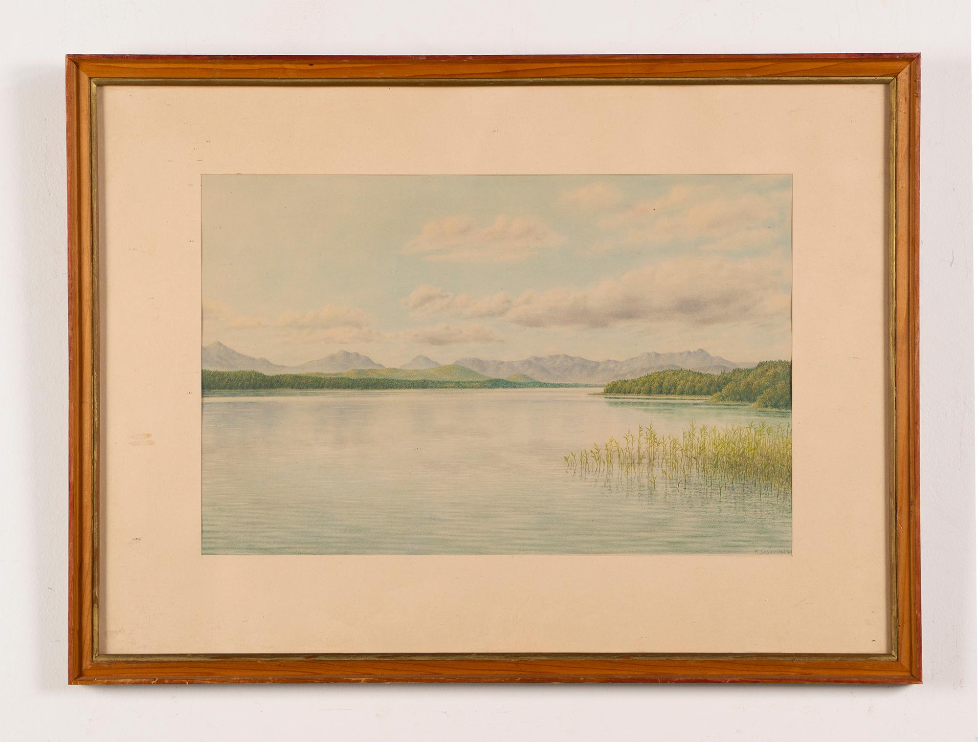 Tranquil Lake Landscape, antikes Original-Panoramik-Sommergemälde aus dem 19. Jahrhundert (Impressionismus), Painting, von Unknown