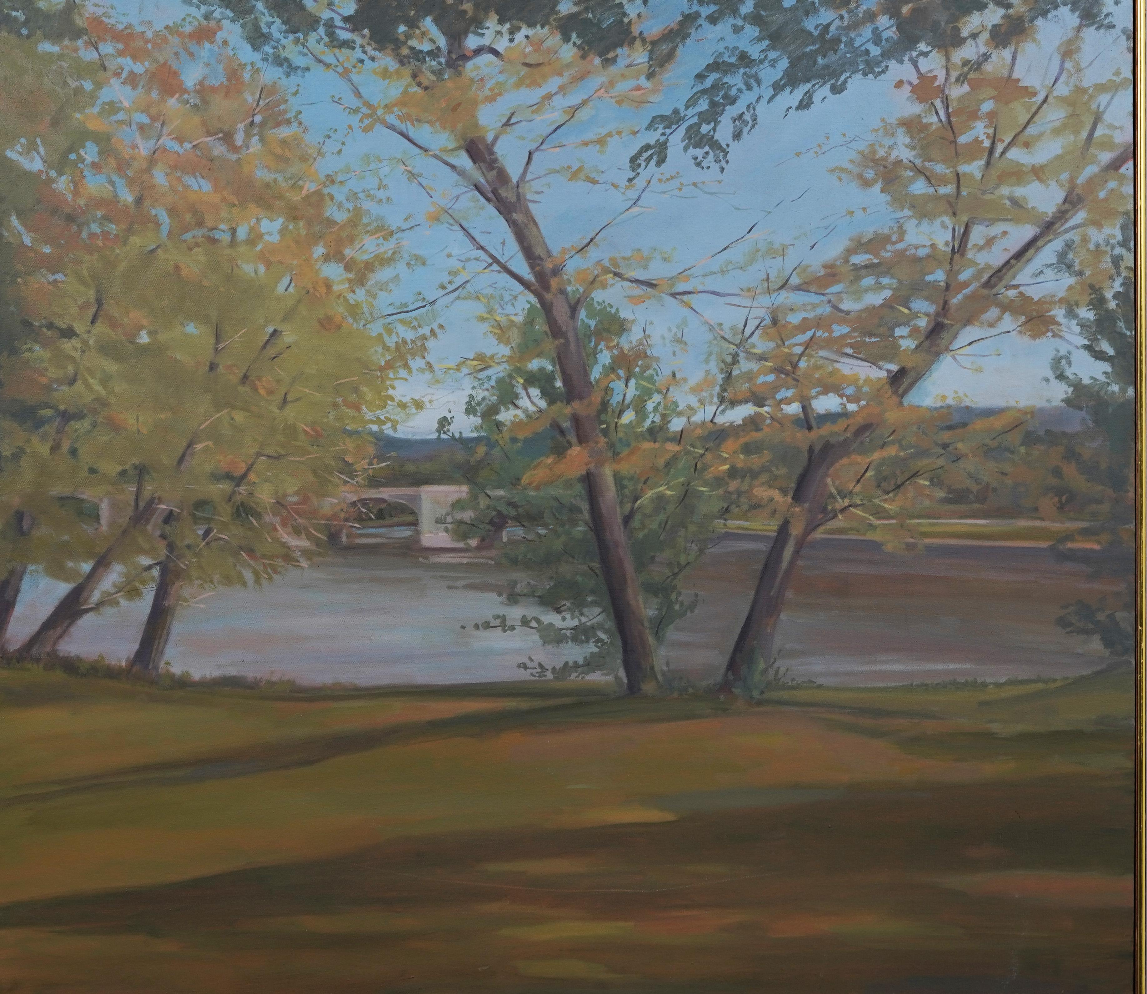Tranquil Serene Amerikanisches gerahmtes Original-Vintage-Modernistisches Landschaftsgemälde, Vintage (Impressionismus), Painting, von Unknown