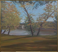 Tranquil Serene American Encadré Original Vintage Modernist Landscape Painting