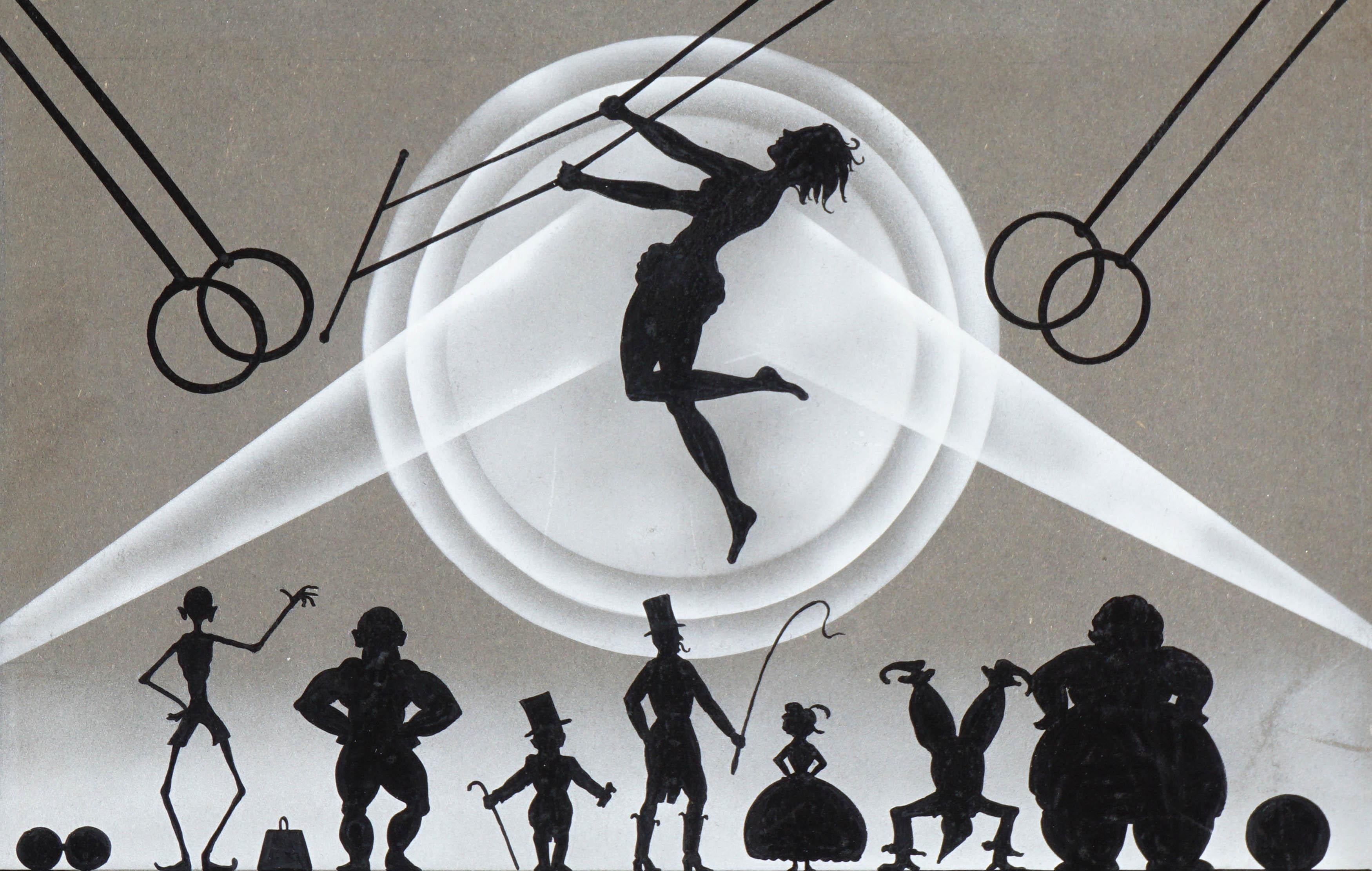 Mid Century Trapeze Artist Circus Silhouette  - Painting by Unknown