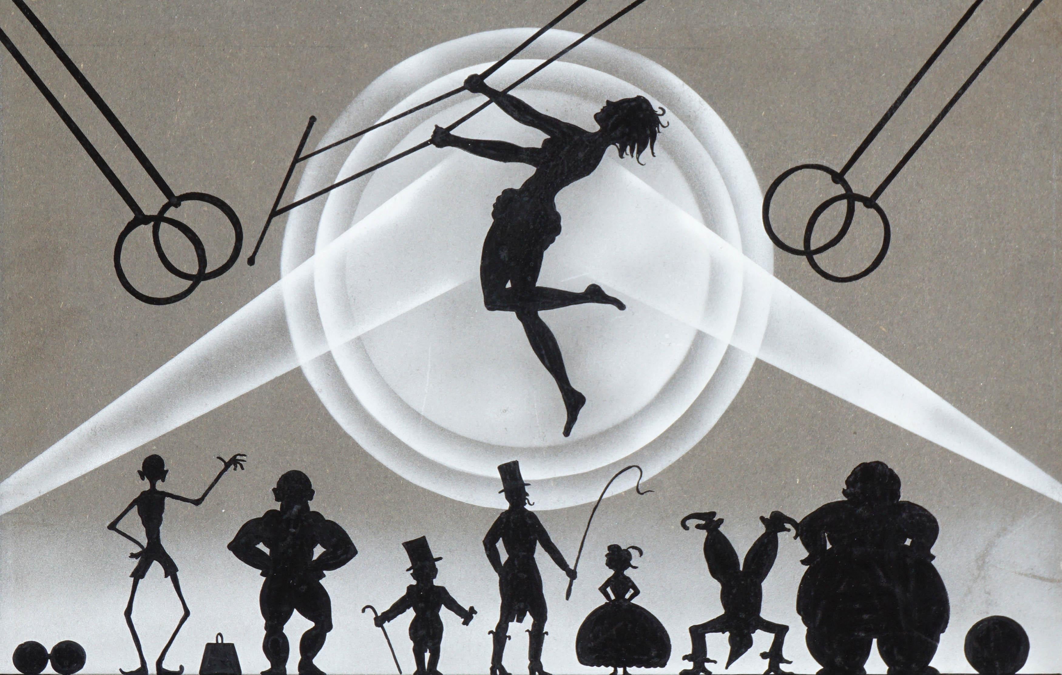 Mid Century Trapeze Artist Circus Silhouette - Painting by Unknown