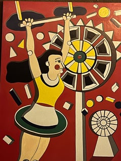Trapeze Girl at the Circus on a Red Background - Acrylic Painting by L.Rise