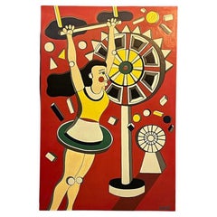 Trapeze Girl at the Circus on a Red Background - Acrylic Painting by L.Rise