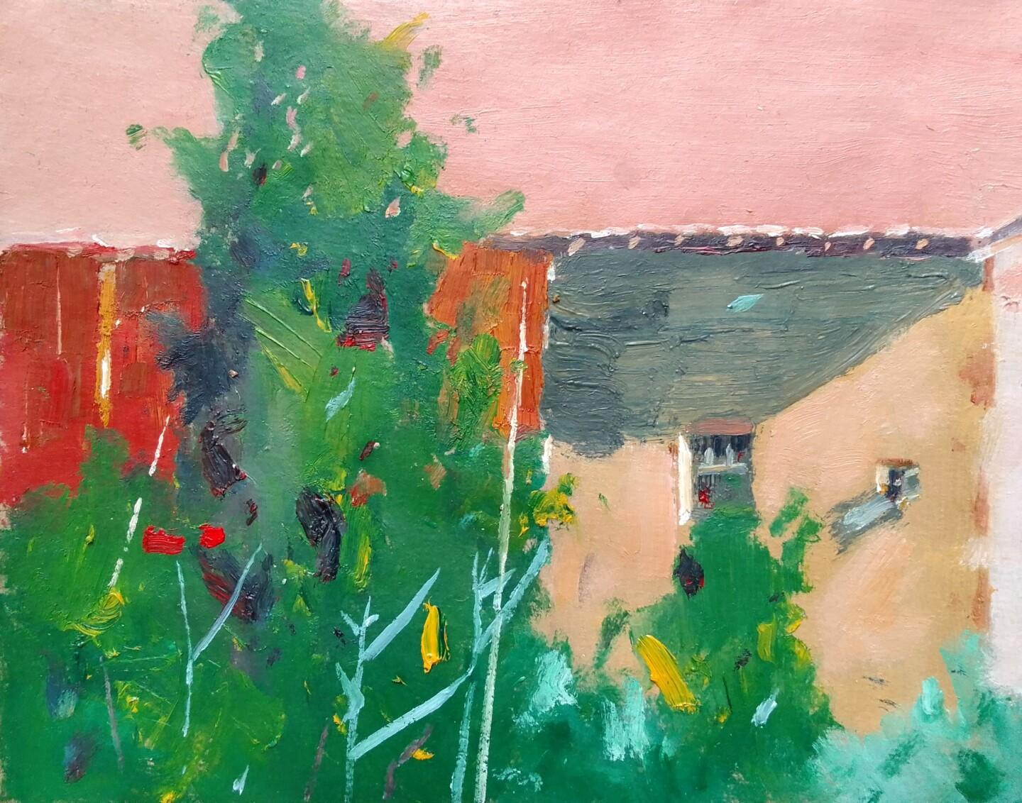 Unknown Tree in front of the house Oil Painting by Dilshod