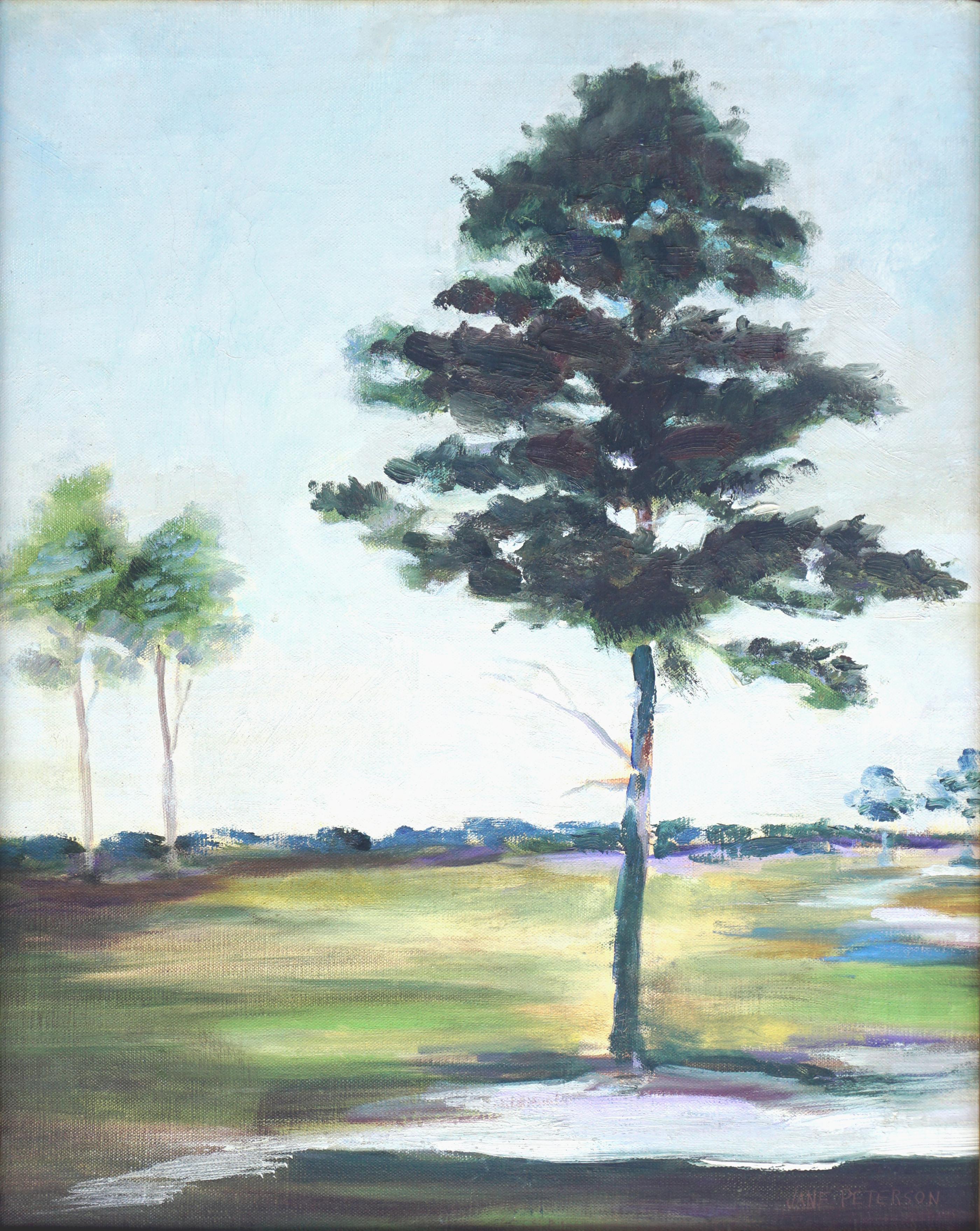 Paysage du début du XXe siècle - arbre sur le vert - Painting de Unknown