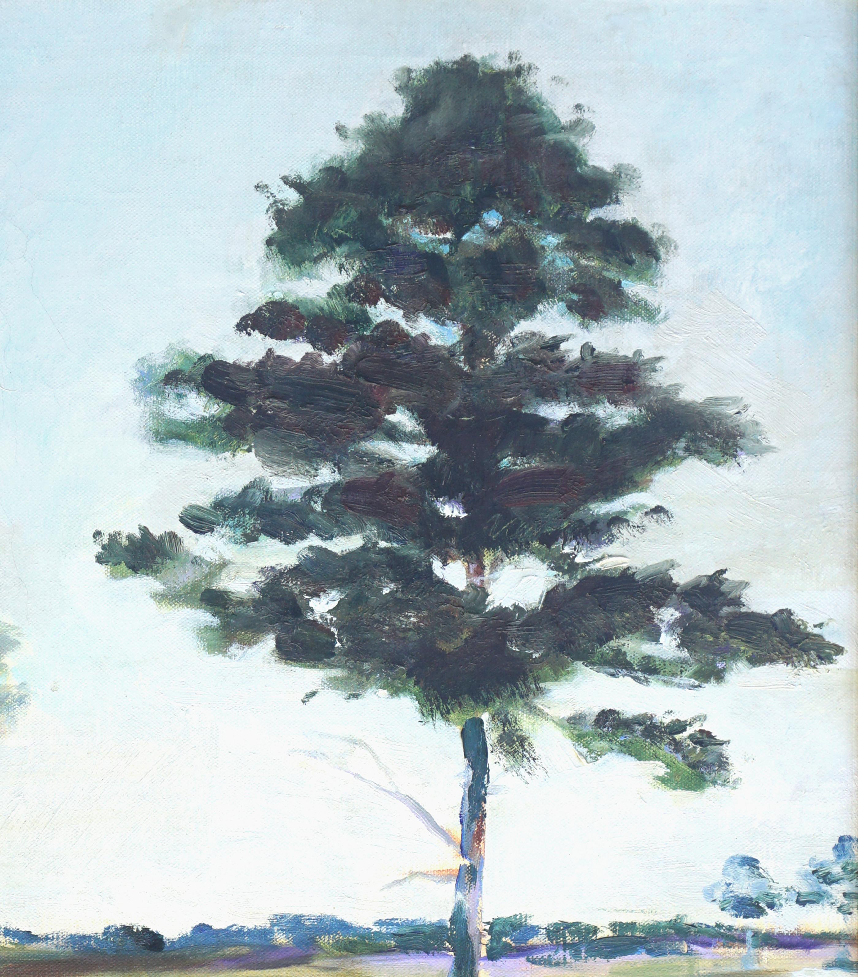 Paysage du début du XXe siècle - arbre sur le vert - Impressionnisme américain Painting par Unknown