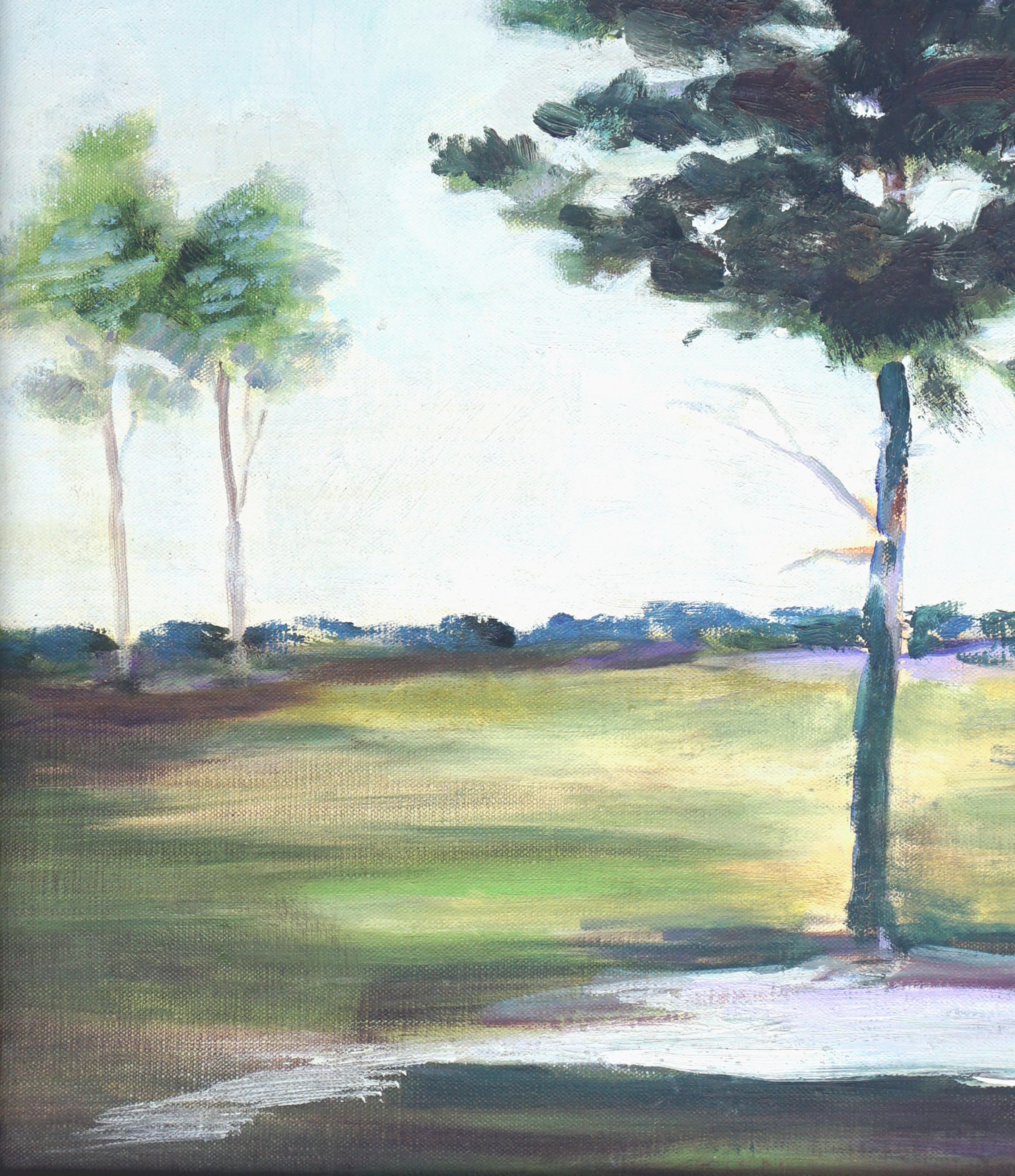 Paysage du début du XXe siècle - arbre sur le vert - Gris Landscape Painting par Unknown