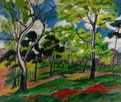 Alberi, brughiera di Hampstead, olio su tela di Archibald Ziegler, fine anni '40 circa