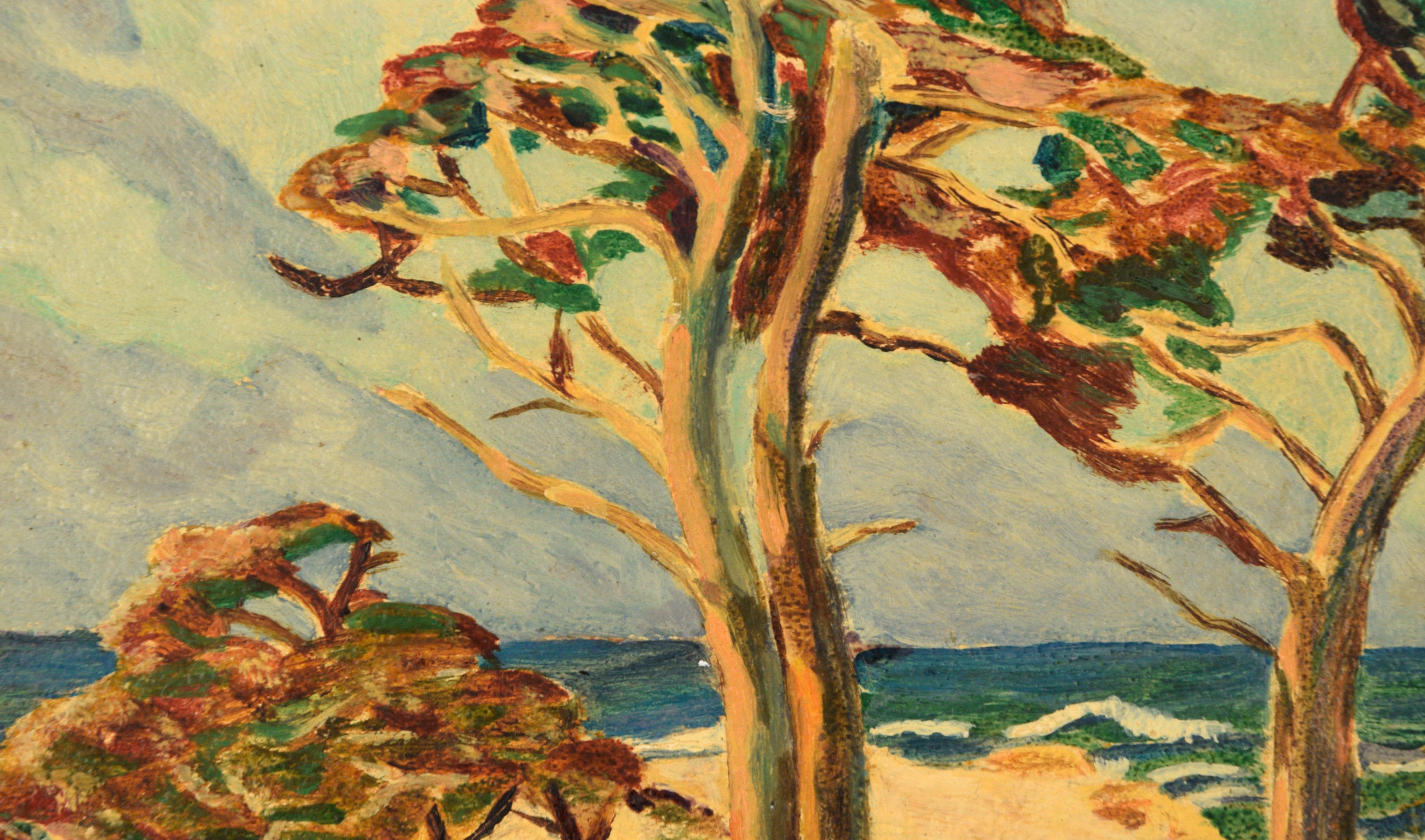 Trees on the Coast, Mid Century Seascape - Painting by Unknown