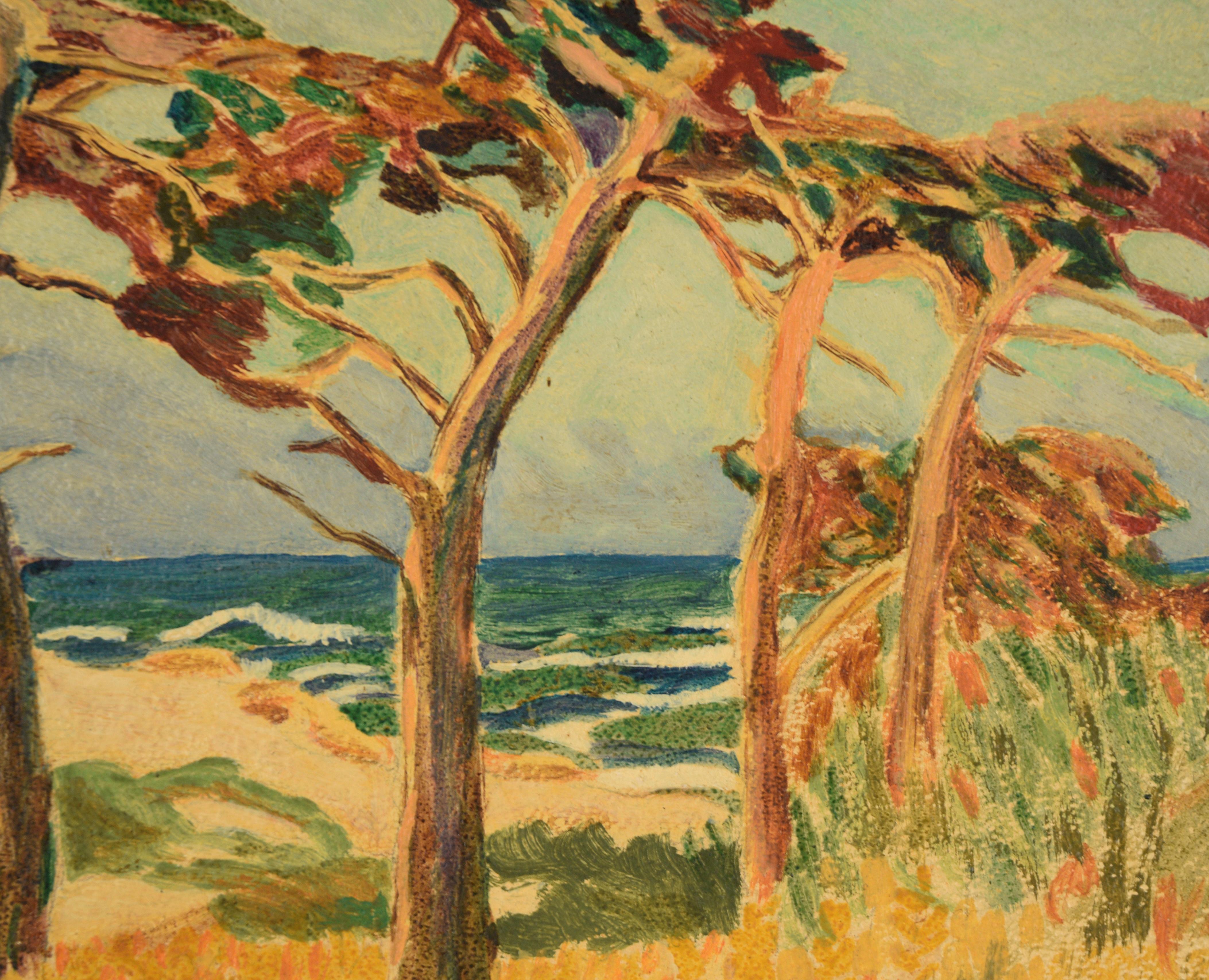 The Trees on the Coast, paysage marin du milieu du siècle - Impressionnisme Painting par Unknown