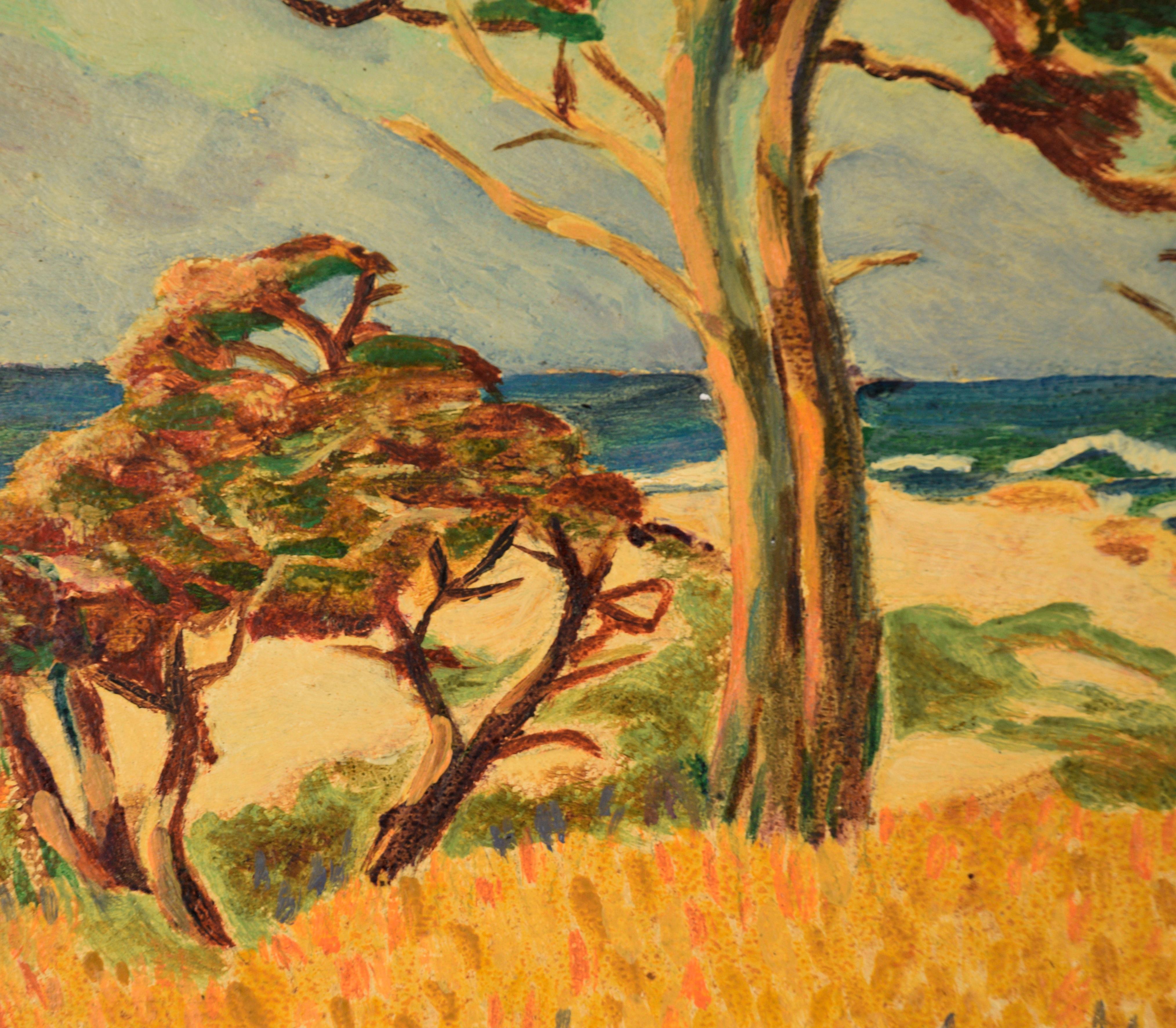 The Trees on the Coast, paysage marin du milieu du siècle - Marron Landscape Painting par Unknown