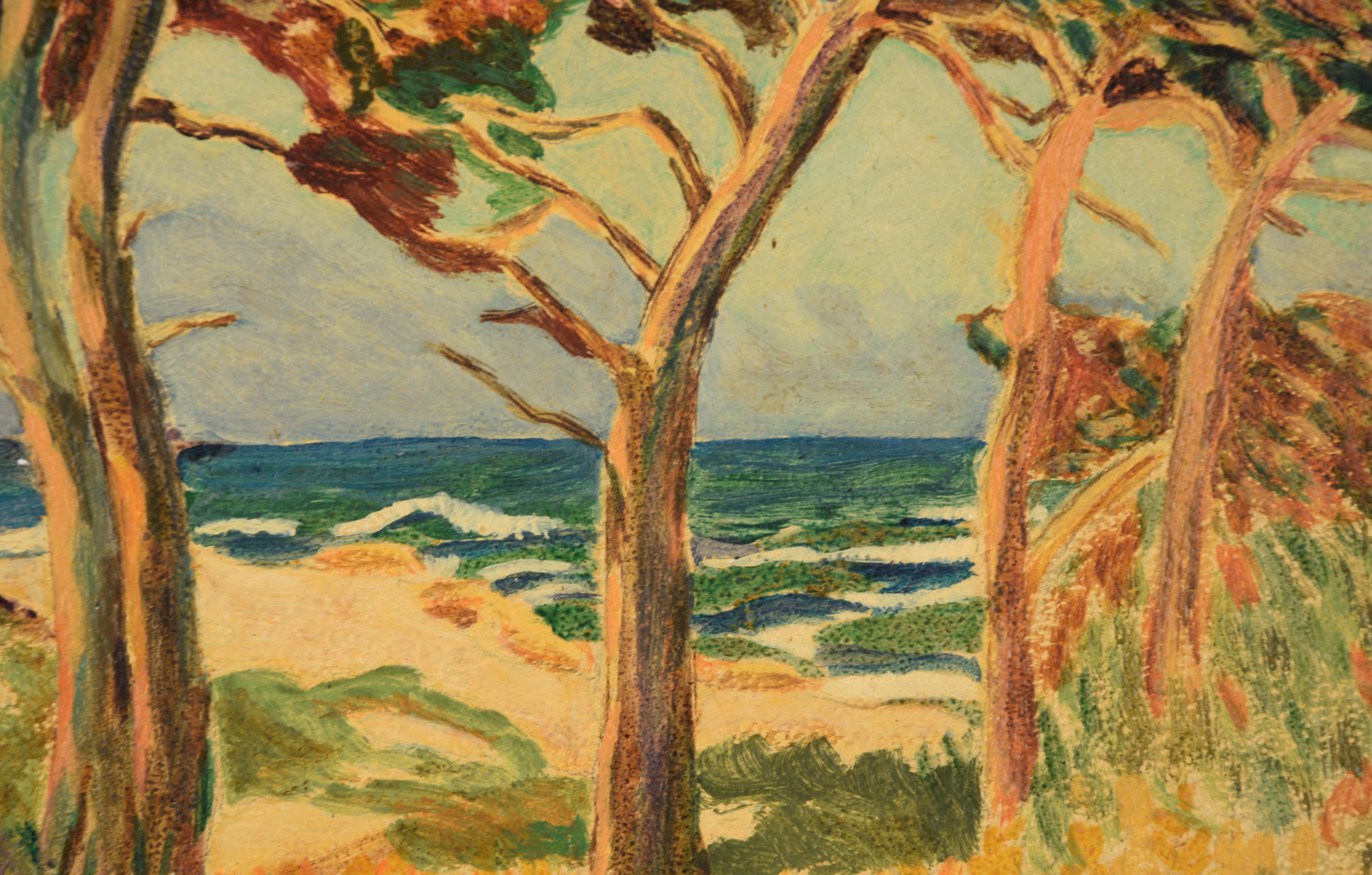 Trees on the Coast, Mid Century Seascape For Sale 1