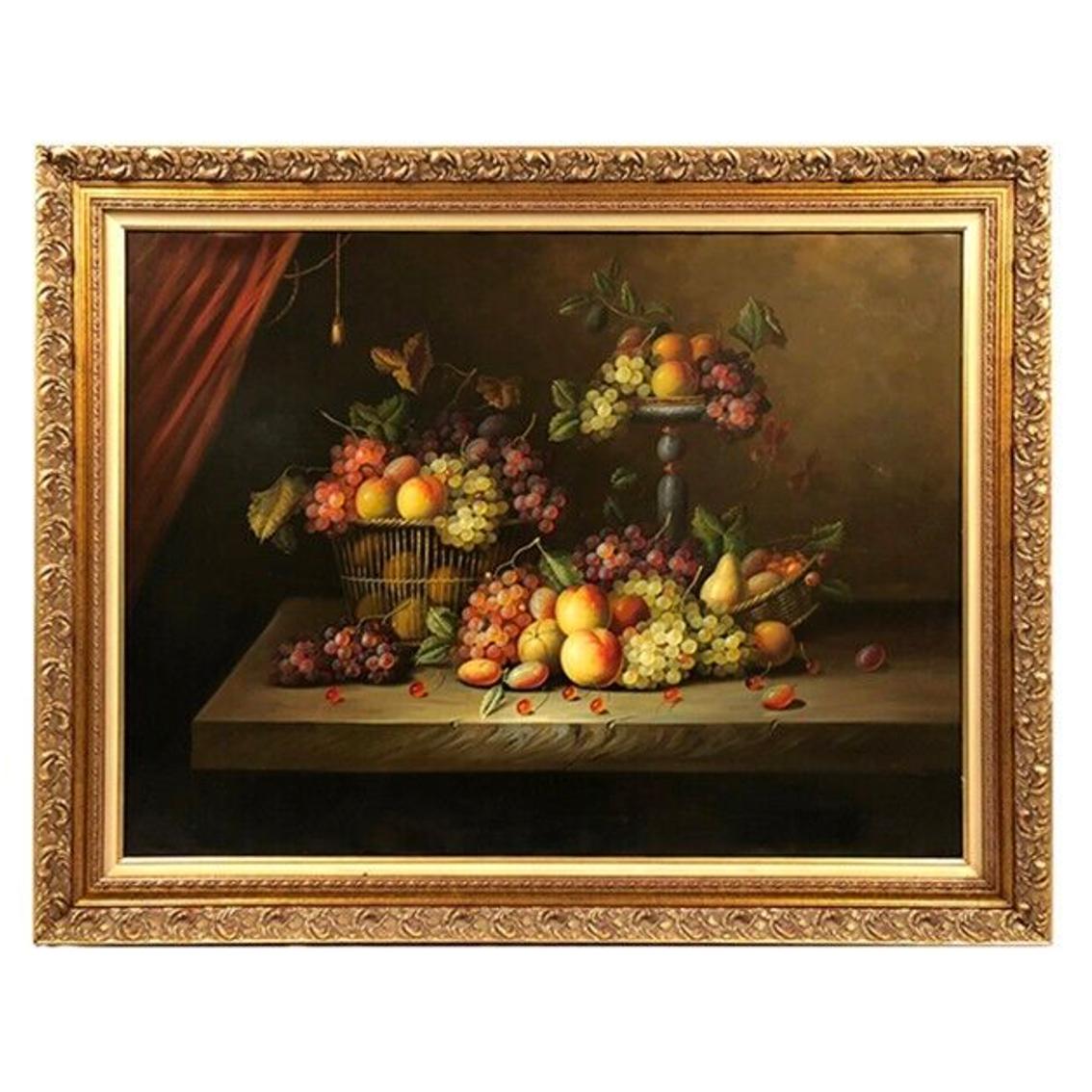 Très grande nature morte aux fruits, huile sur toile XXe – Painting von Unknown