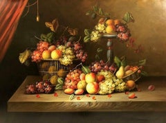 Très grande nature morte aux fruits, huile sur toile XXe