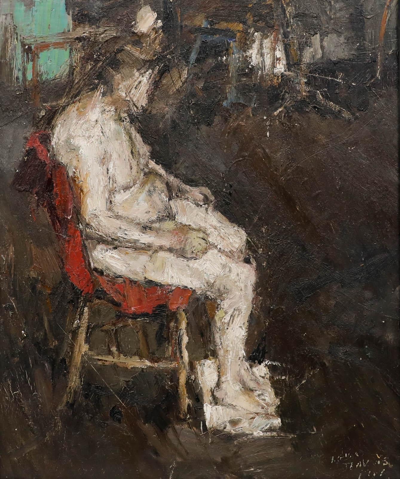 Trevor Jeavons - 20. Jahrhundert Öl, Sitzender Akt – Painting von Unknown