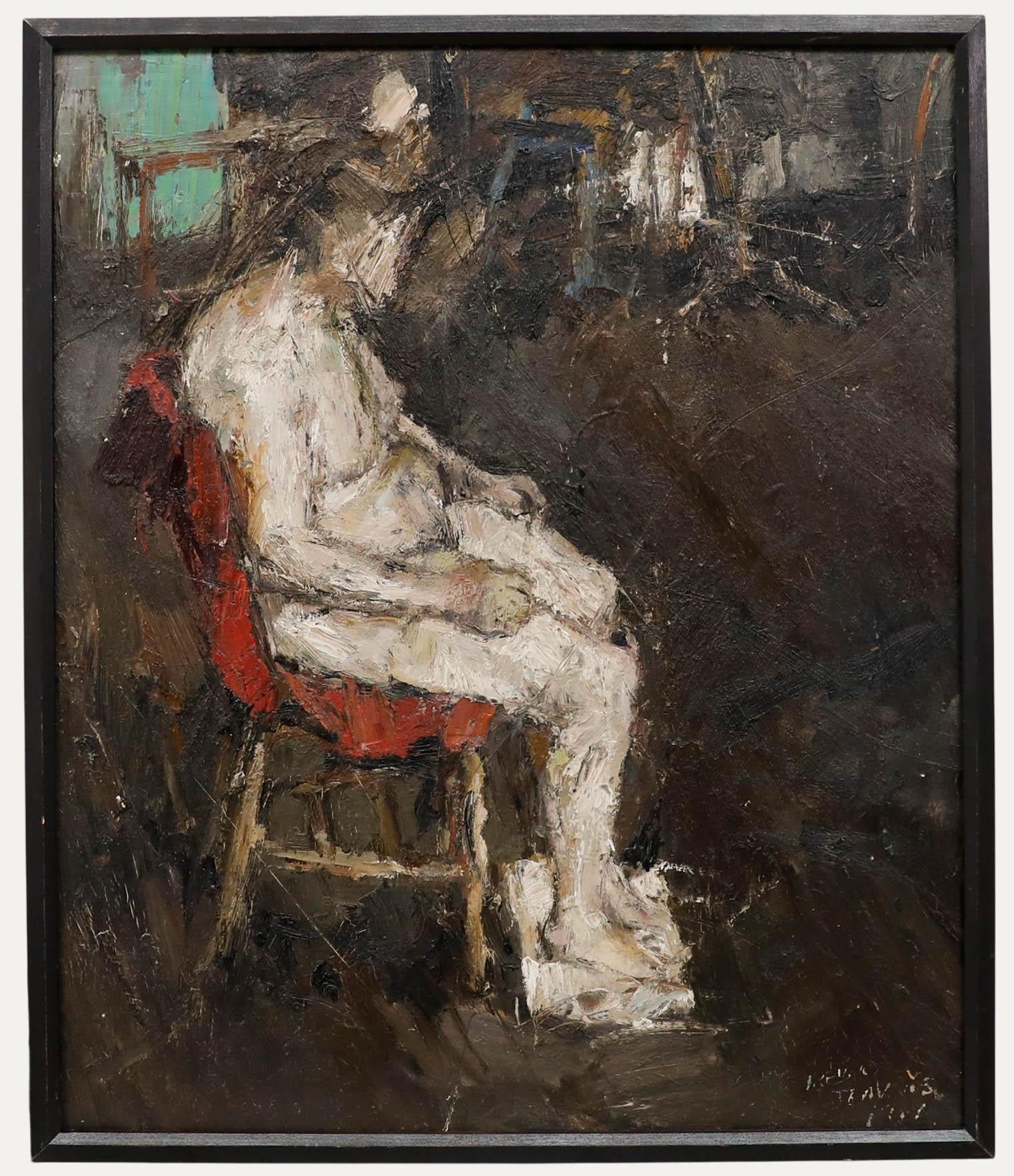 Trevor Jeavons - 20. Jahrhundert Öl, Sitzender Akt