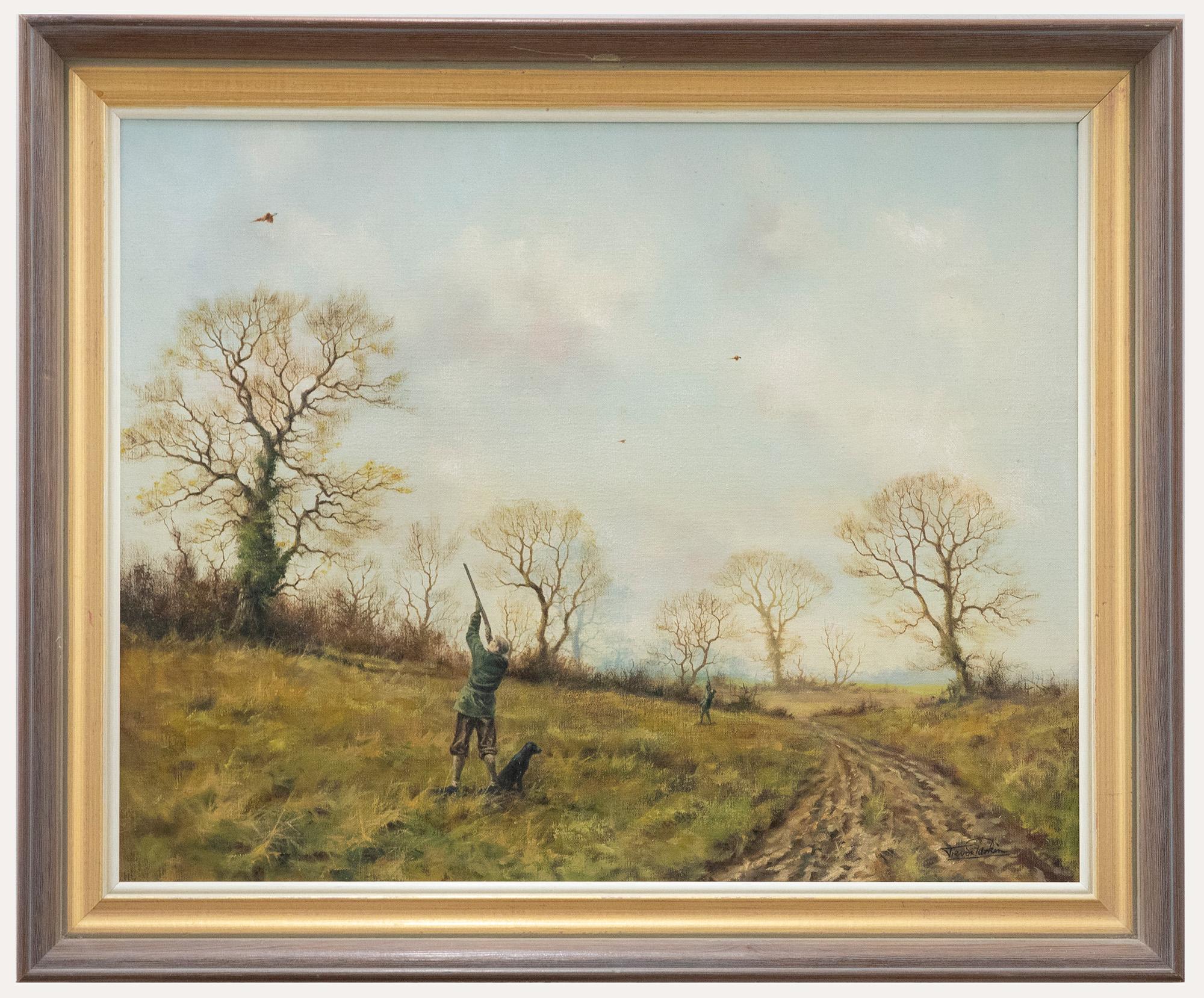 Unknown Landscape Painting - Trevor Tarkin - 20th Century Oil, Pheasant Shooting