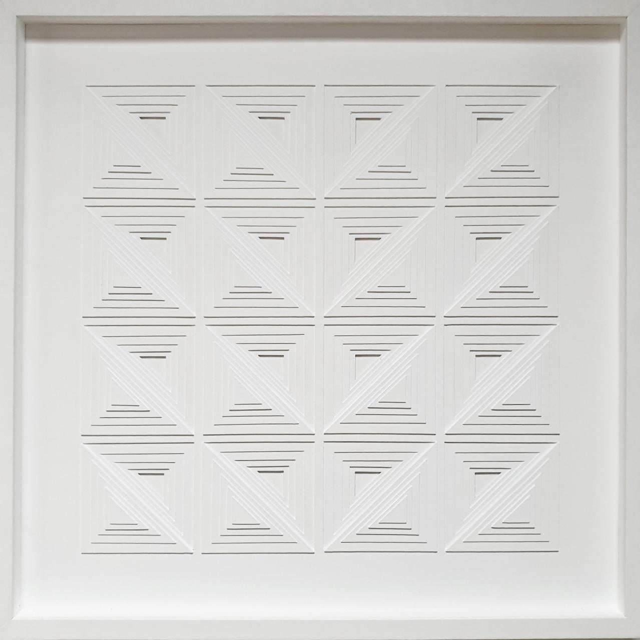 Unknown Abstract Painting - Triangular forms 4K2L2R - white contemporary modern abstract painting relief