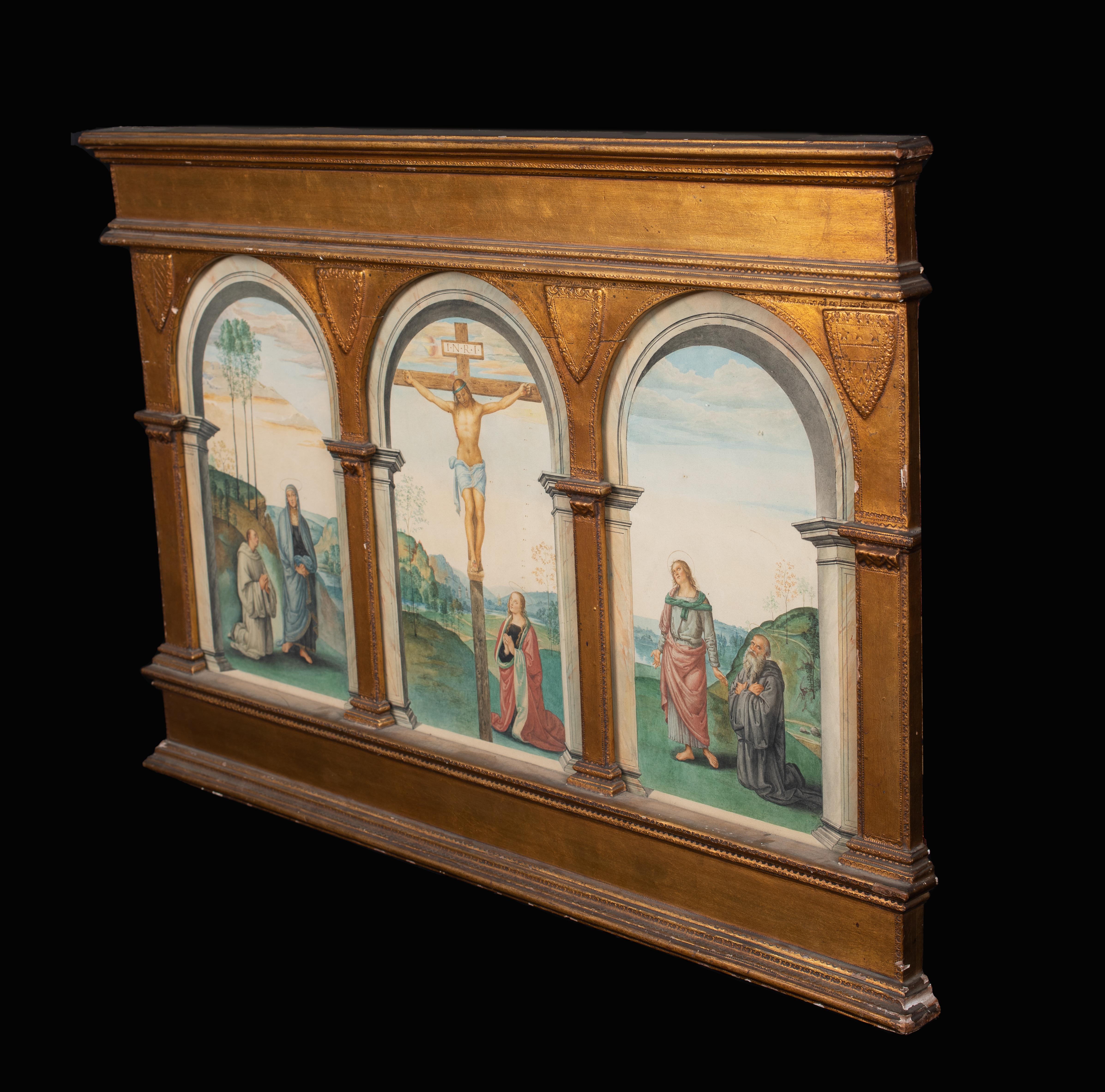Triptych Of The Crucifixion, circa 19th Century  after PIETRO PERUGINO For Sale 4