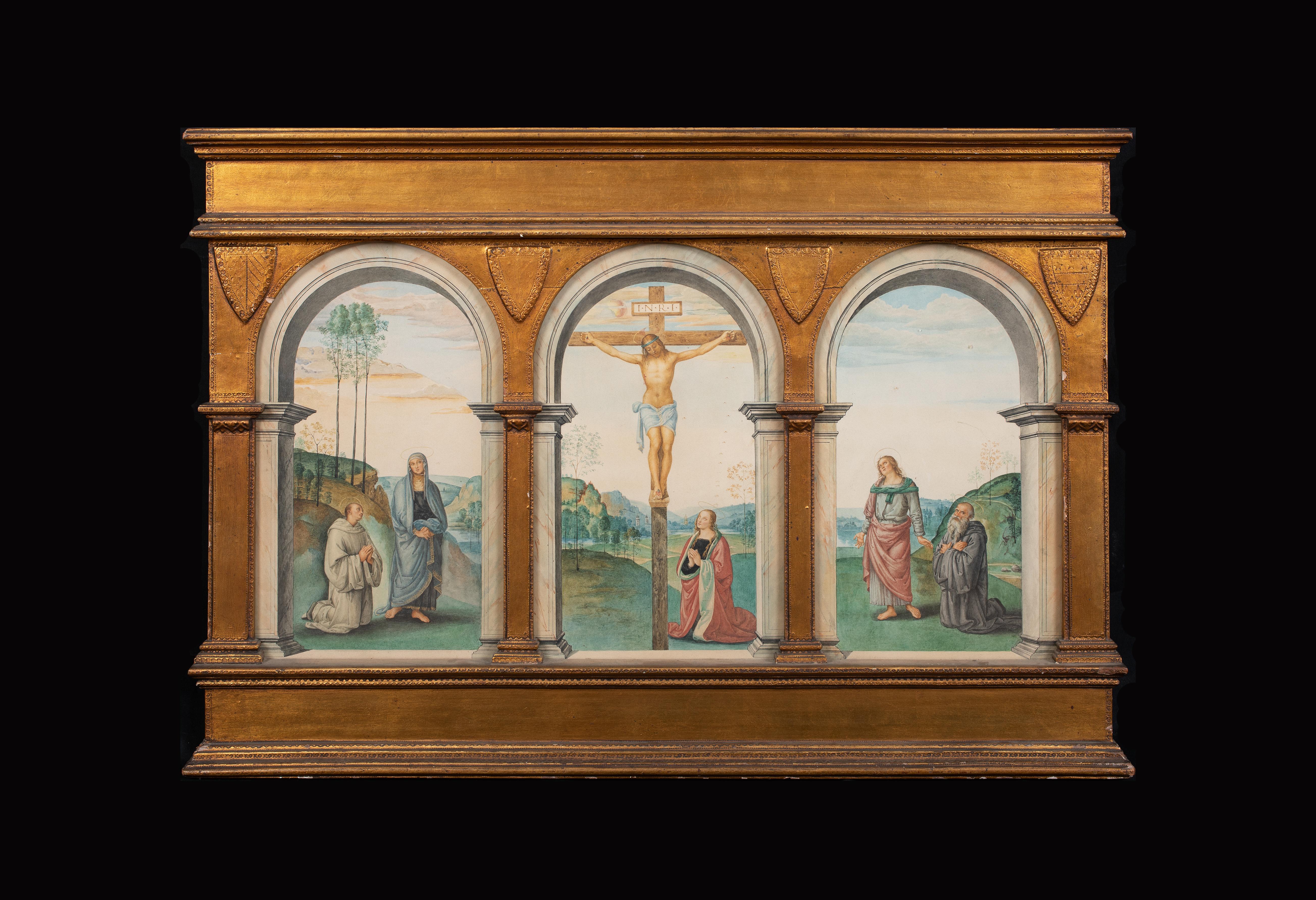 Triptych Of The Crucifixion, circa 19th Century  after PIETRO PERUGINO - Painting by Unknown