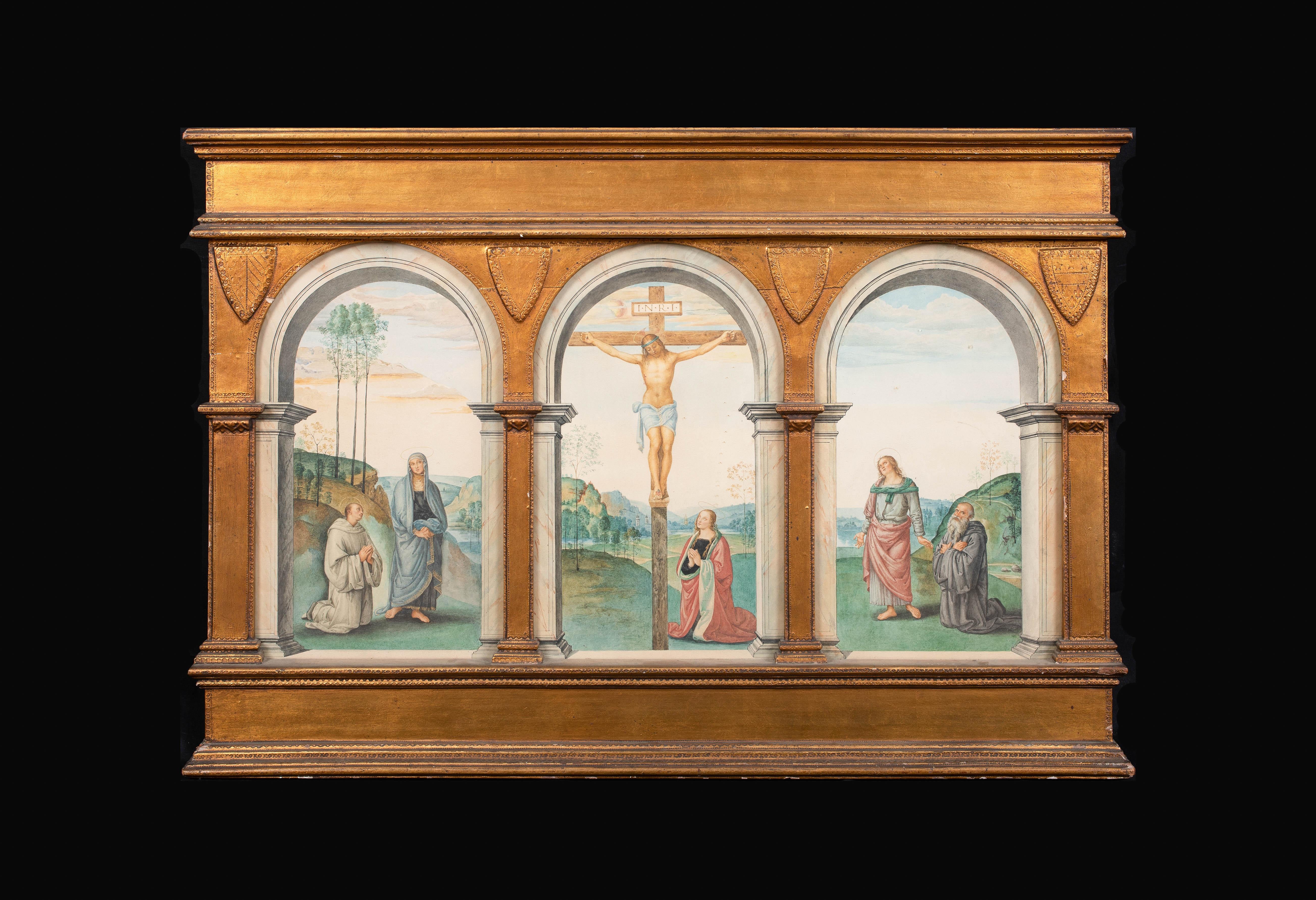Unknown Figurative Painting - Triptych Of The Crucifixion, circa 19th Century  after PIETRO PERUGINO