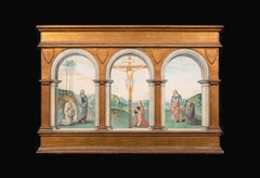 Dreifaches Triptychon „Die Kreuzigung“ aus dem 17. Jahrhundert  follower von PIETRO PERUGINO