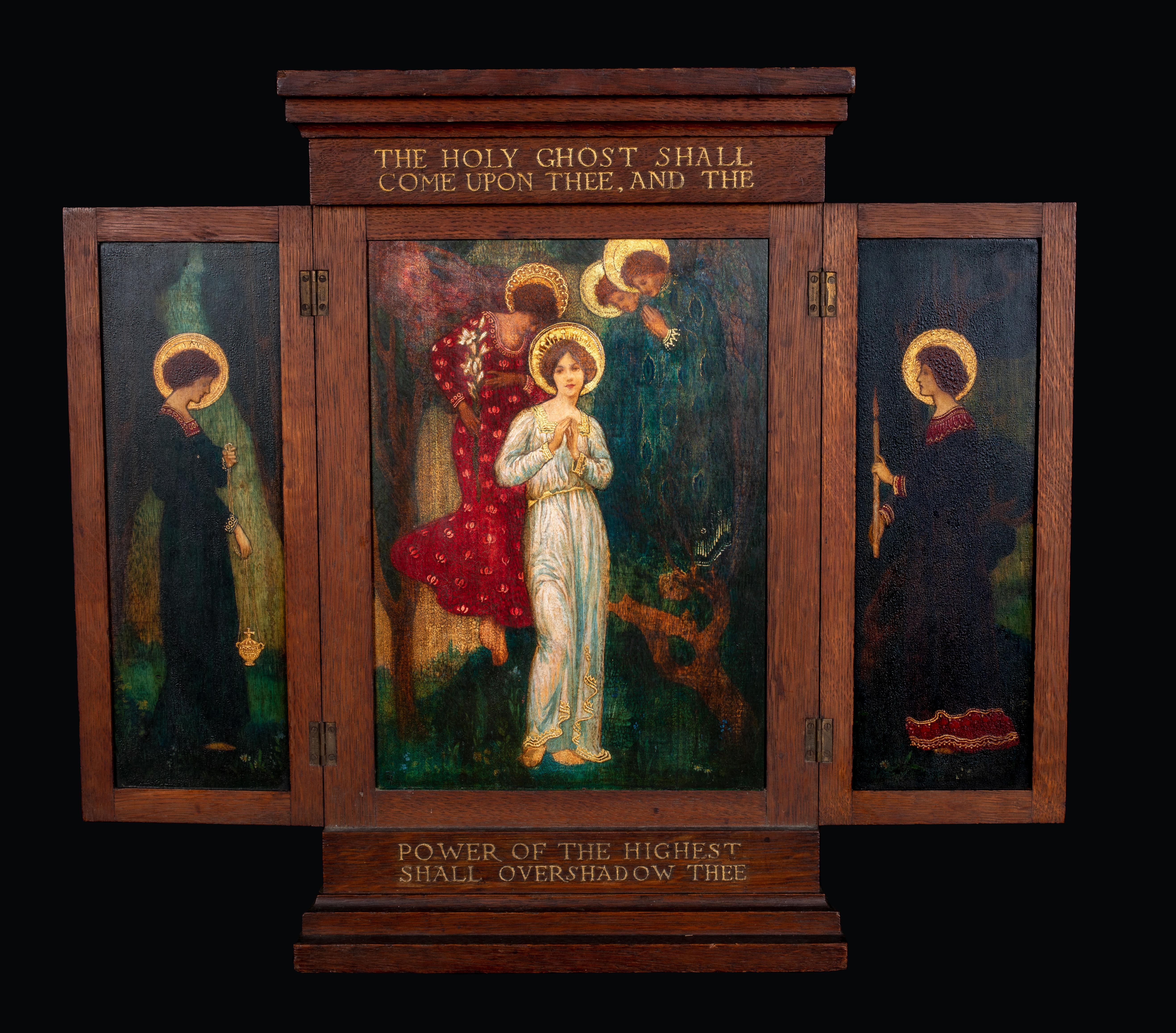 Unknown Portrait Painting - Triptych Of The Madonna & Congregation Of Female Saints, 19th Century 