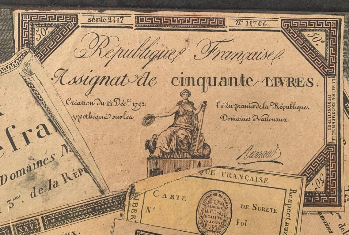 Trompe l’oeil French painter - 19th century Still life painting - Assignat money For Sale 3