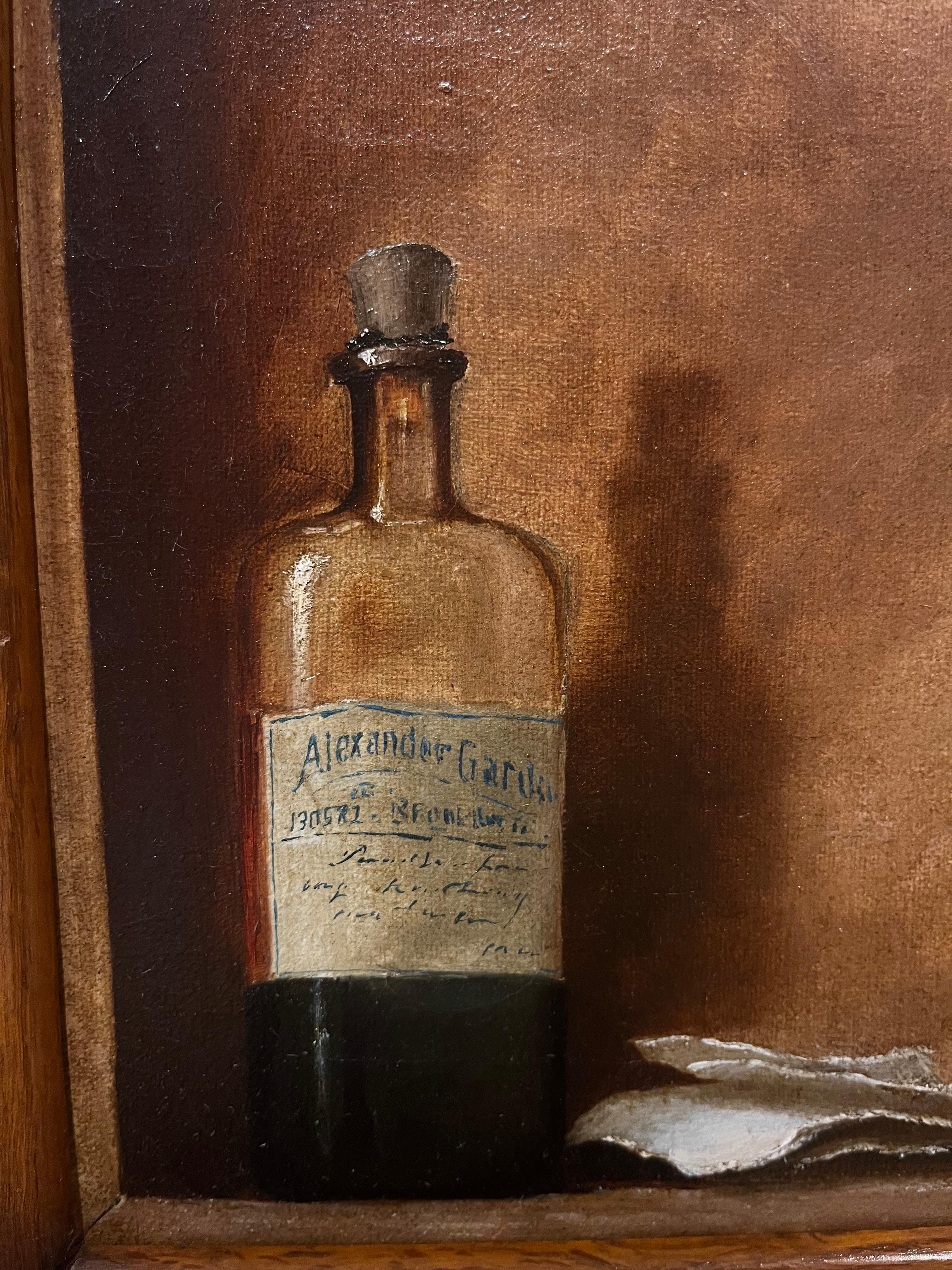 Trompe l'oeil Painting of Bottle and Letter For Sale 3