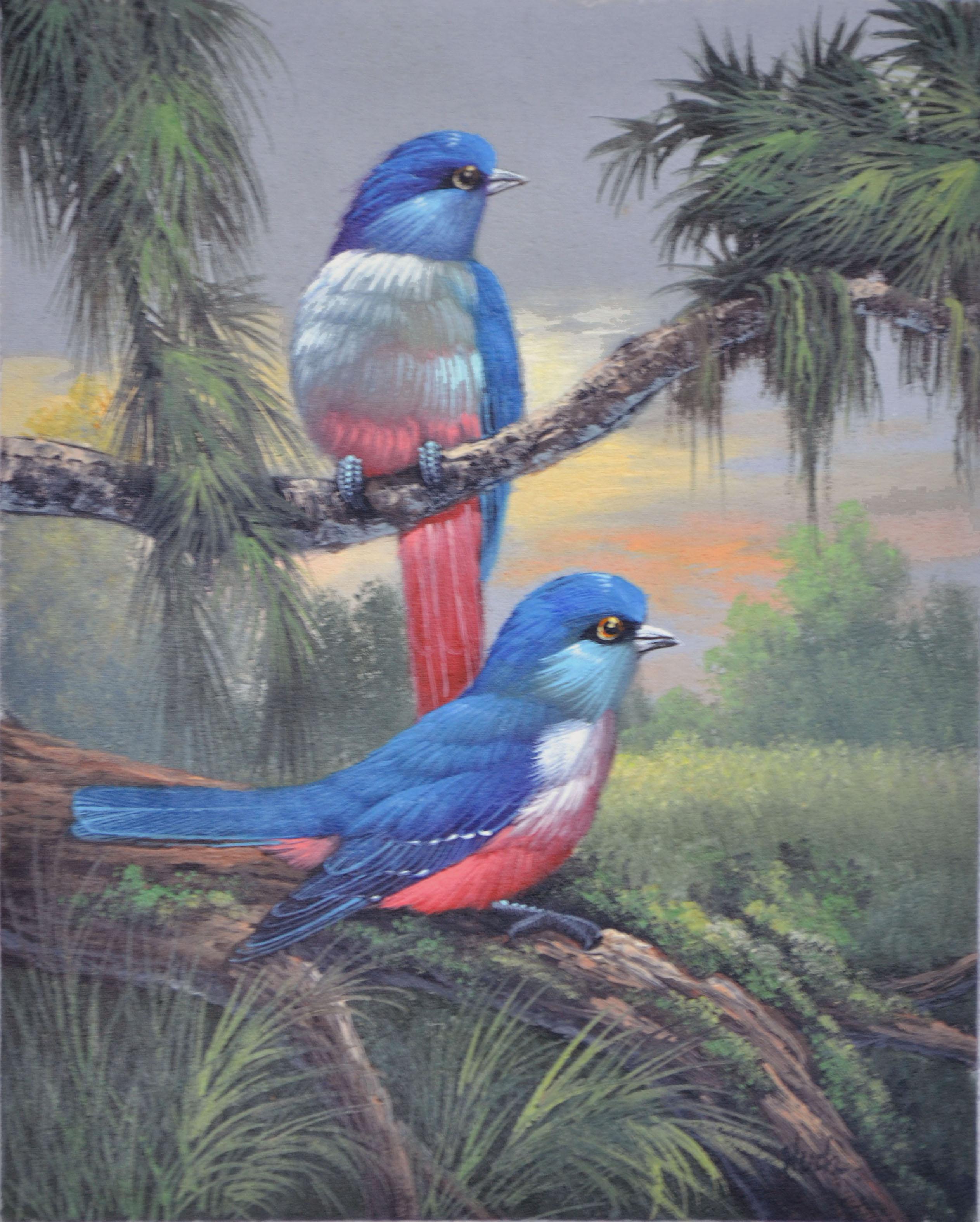 Unknown Animal Painting - Tropical Blue Birds in Paradise